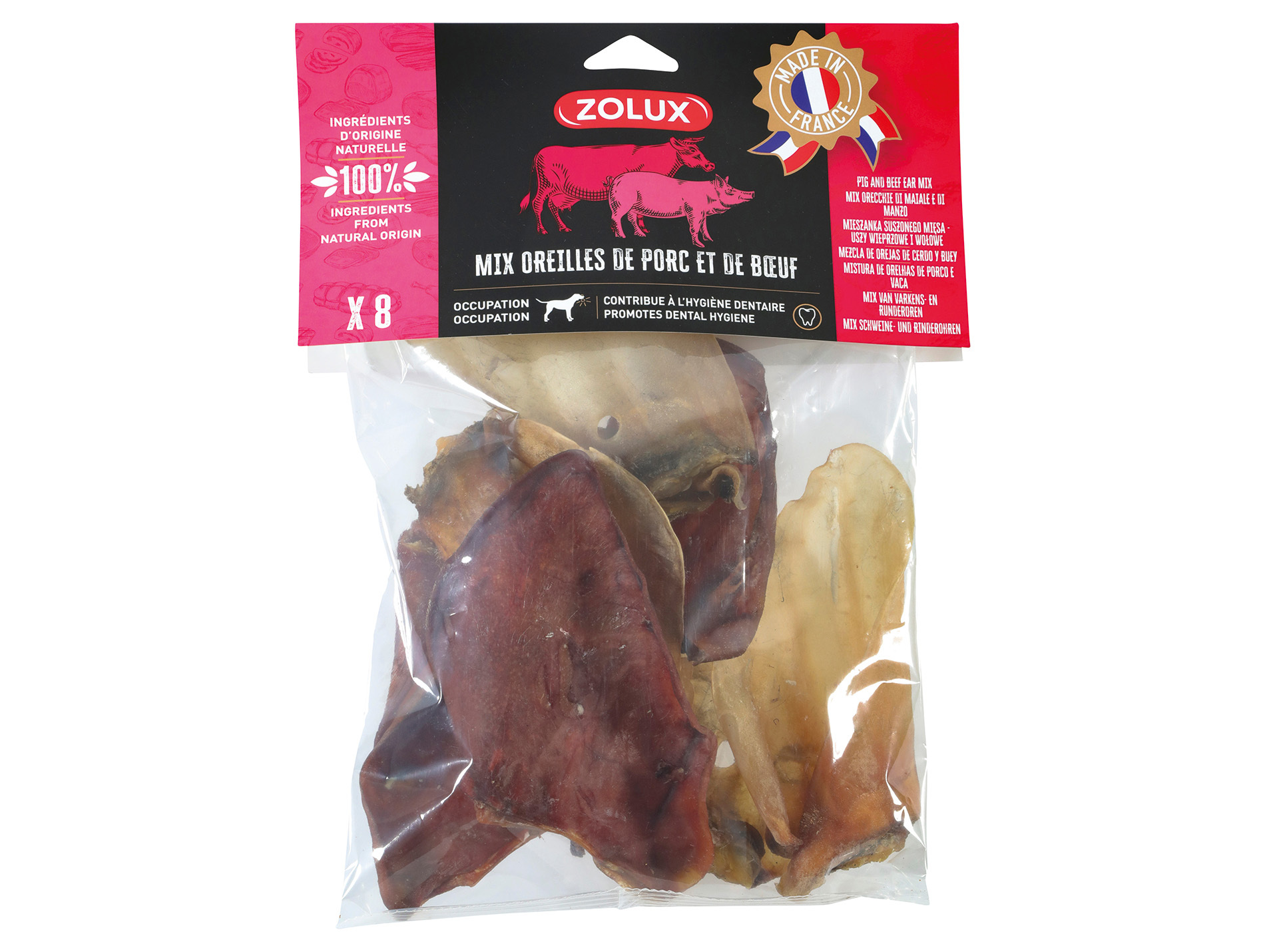 Friandise oreilles de porc/boeuf ZOLUX x8