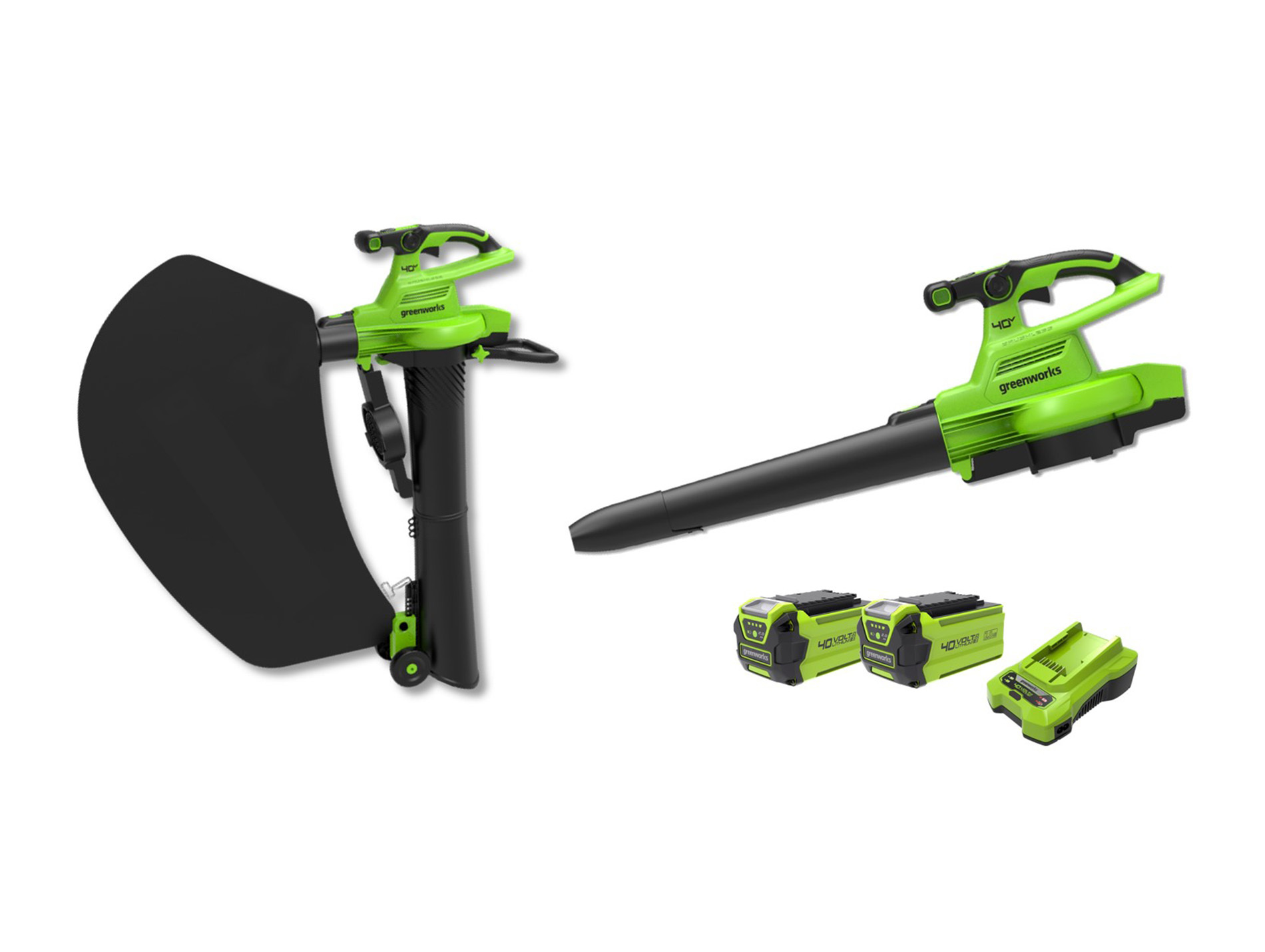 Aspirateur souffleur broyeur batterie GREENWORKS GD40BV +2B
