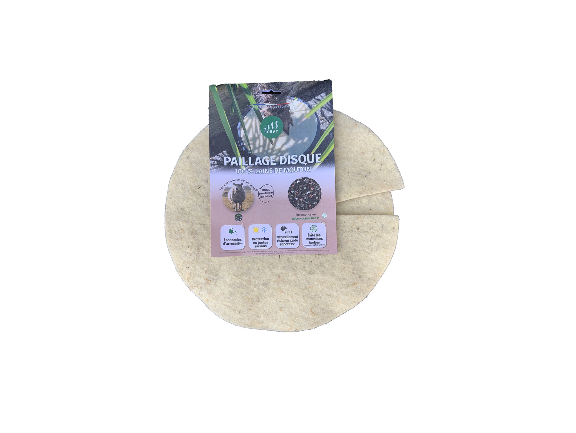 Disque de paillage en feutre pure laine Ø40cm x2