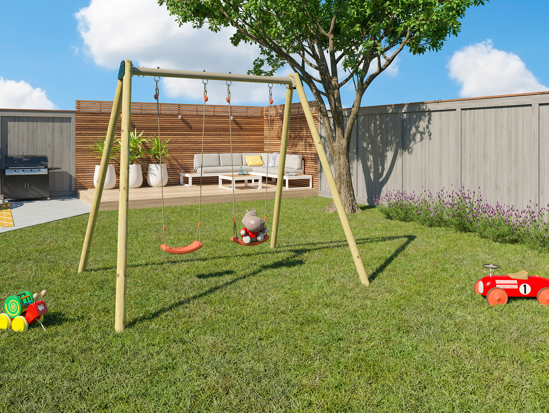 Portique bois/métal DOUBLO 2 agrès + 1 siège bébé
