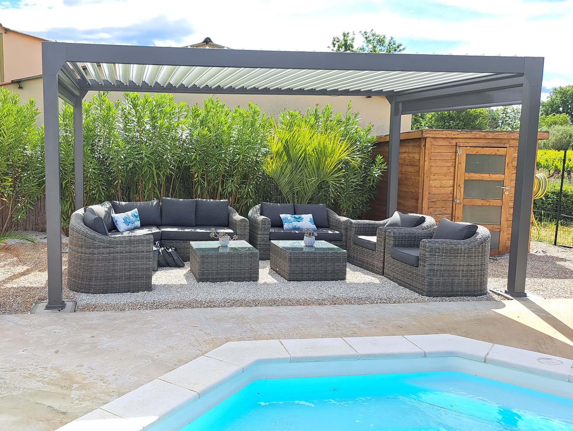 Pergola bioclimatique alu GREEN OUTSIDE Actual 5x3 led gris