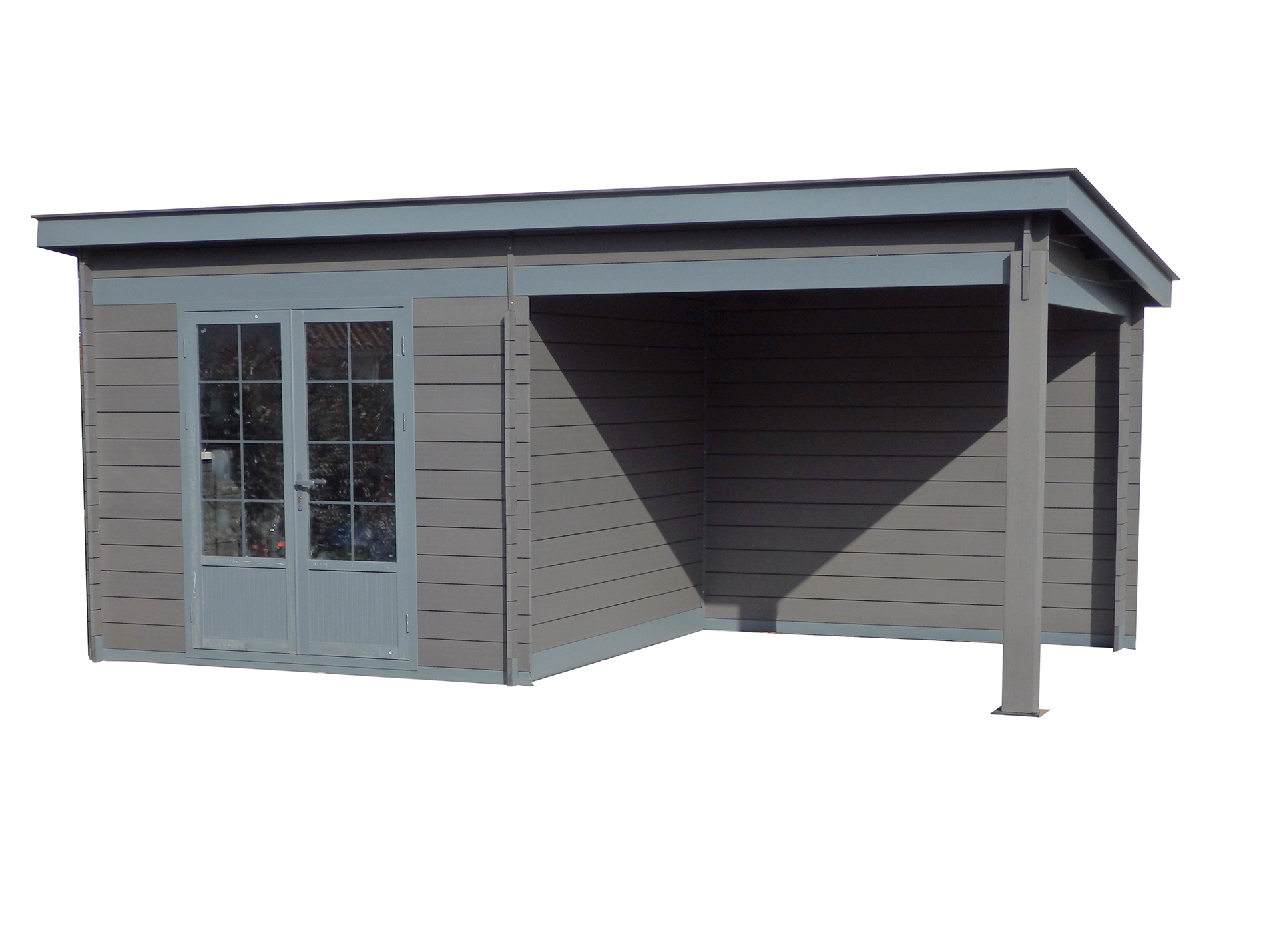 Abri jardin composite GREEN OUTSIDE plat 18m² gris + auvent