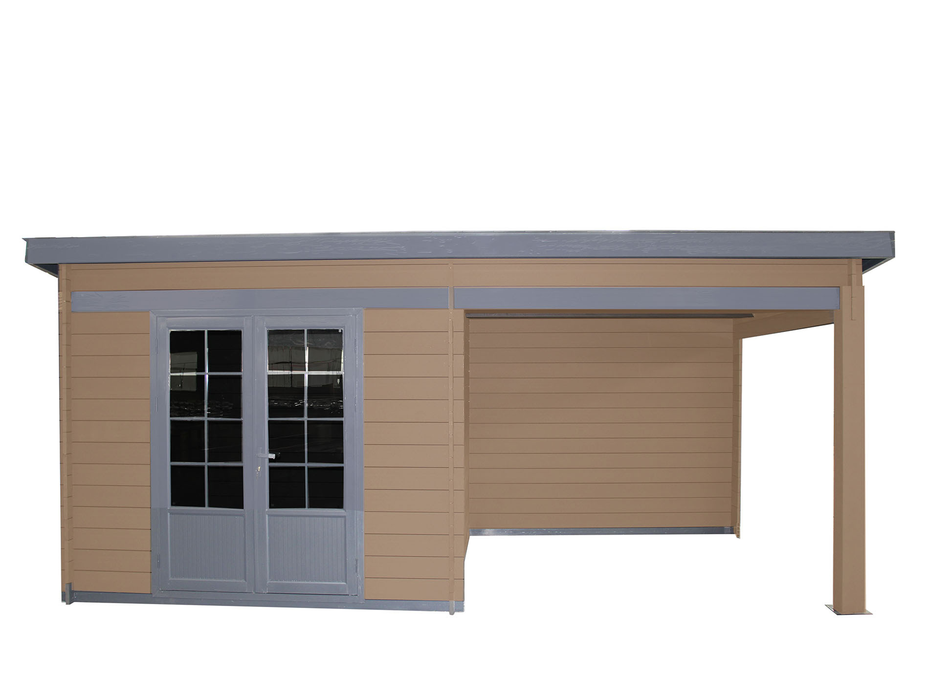 Abri jardin composite GREEN OUTSIDE 18m² teck + auvent