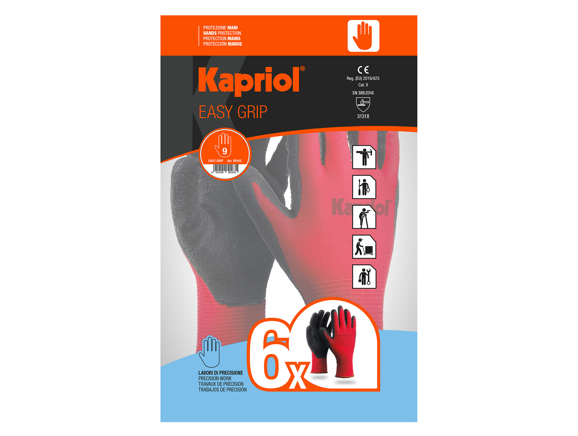 Gants KAPRIOL Easy grip rouge x6