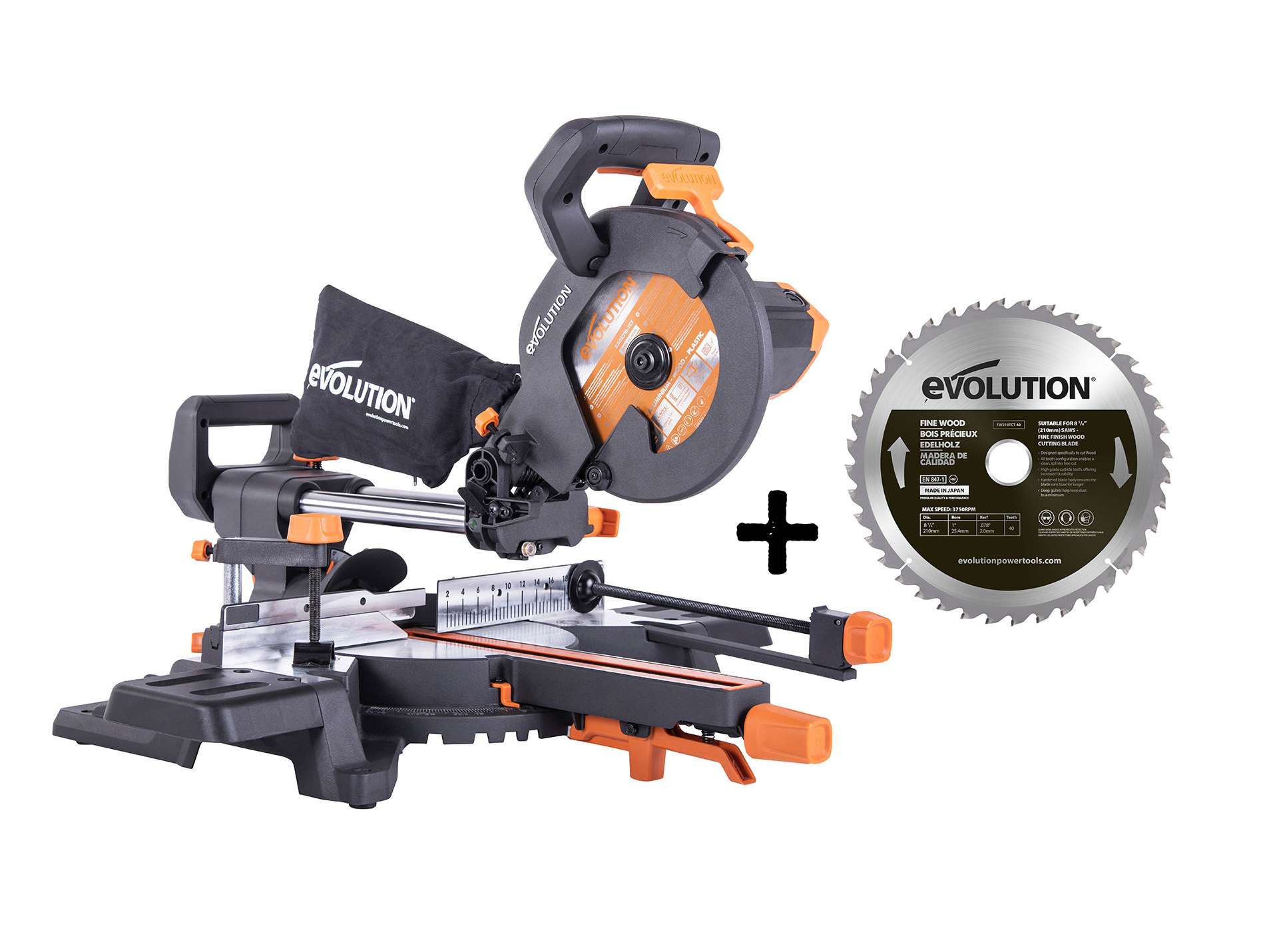 Scie radiale EVOLUTION 210mm multi-matériaux avec lame bois
