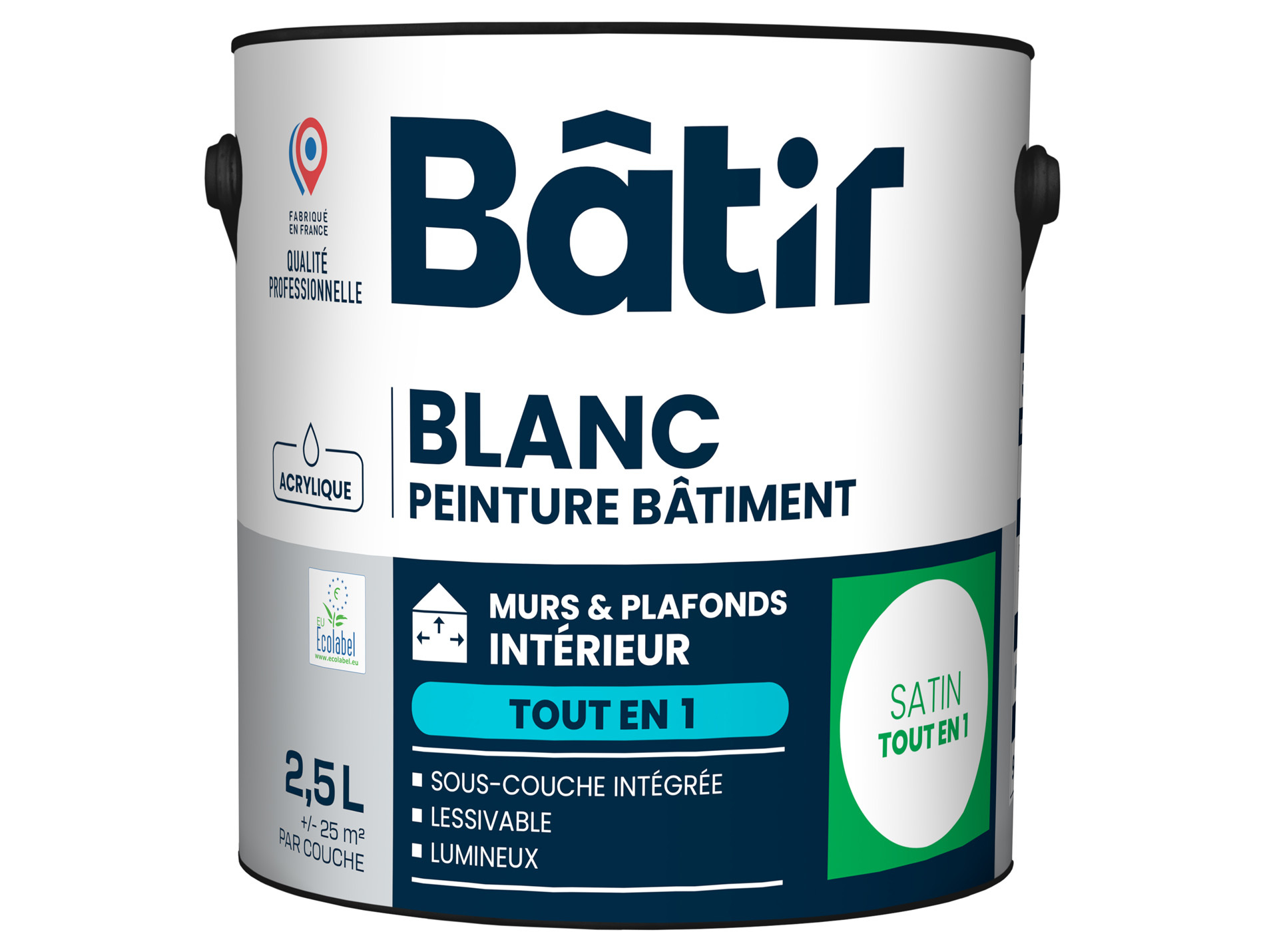 Peinture tout en 1 BATIR blanc satin 2,5L