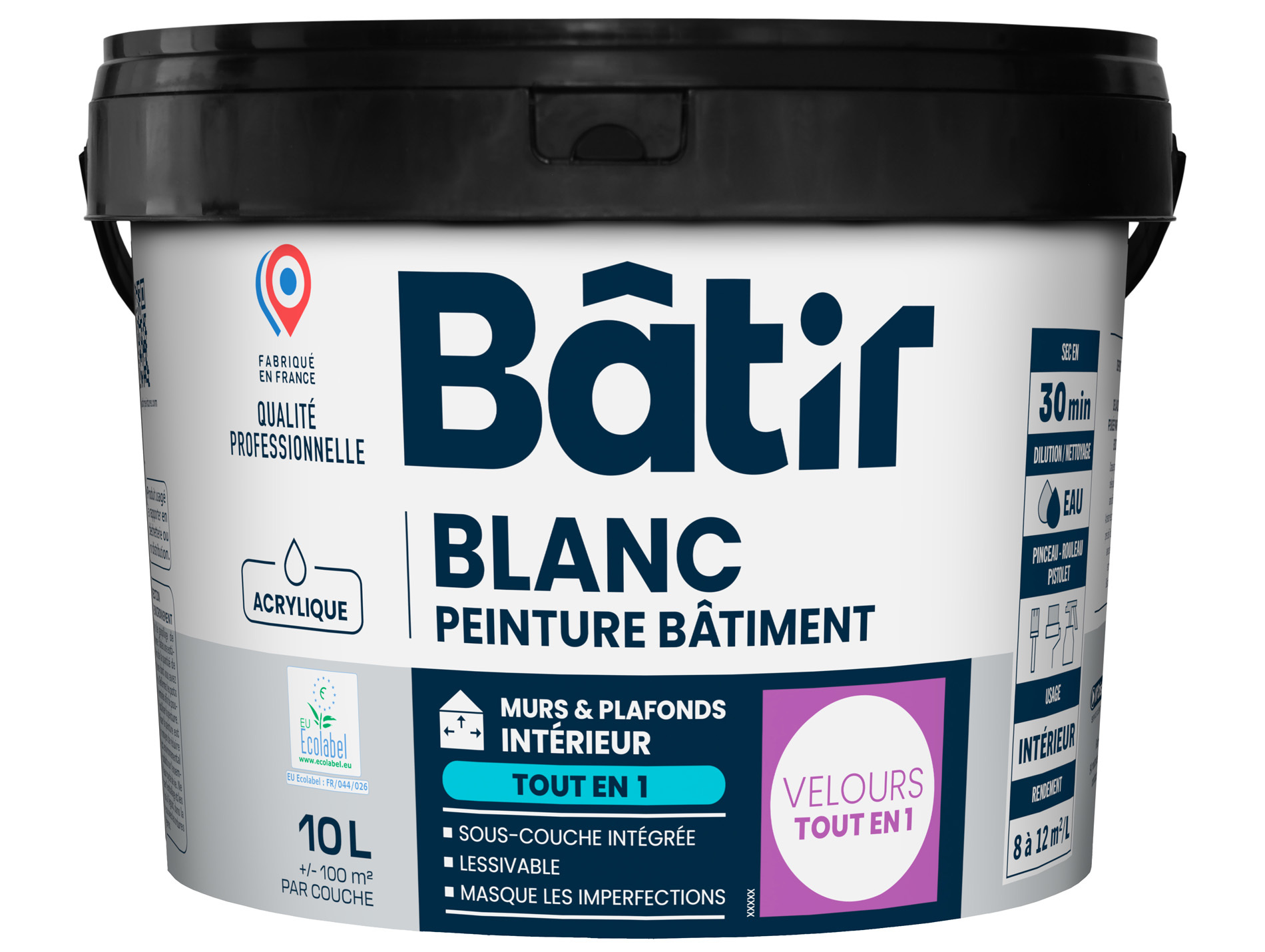 Peinture tout en 1 velours 10L blanc