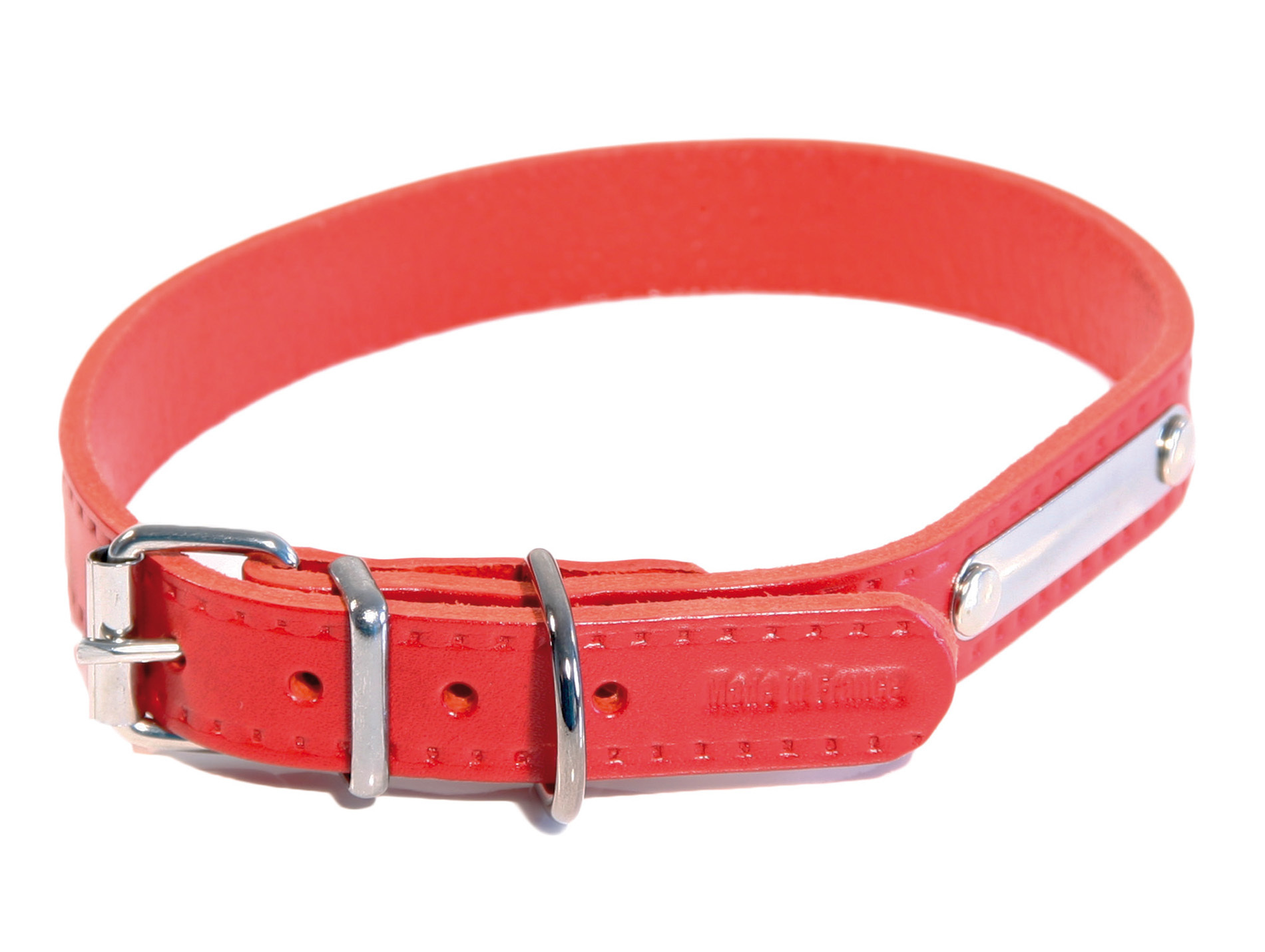 Collier cuir riveté MARTIN SELLIER l.18mm L.45cm rouge