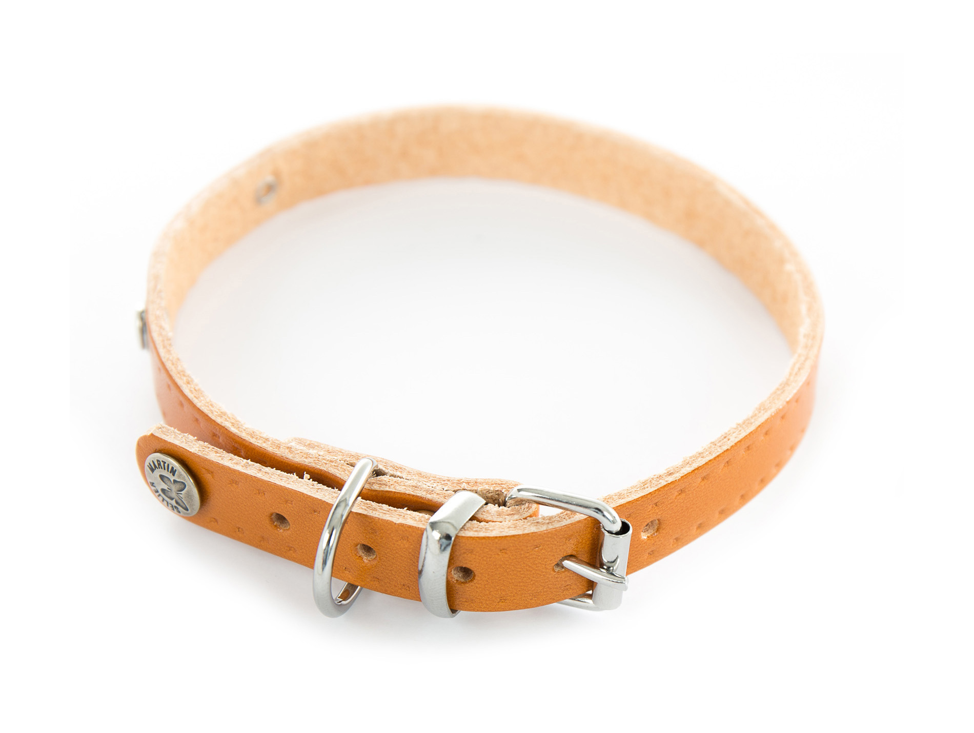 Collier cuir riveté MARTIN SELLIER l.18mm L.45cm naturel