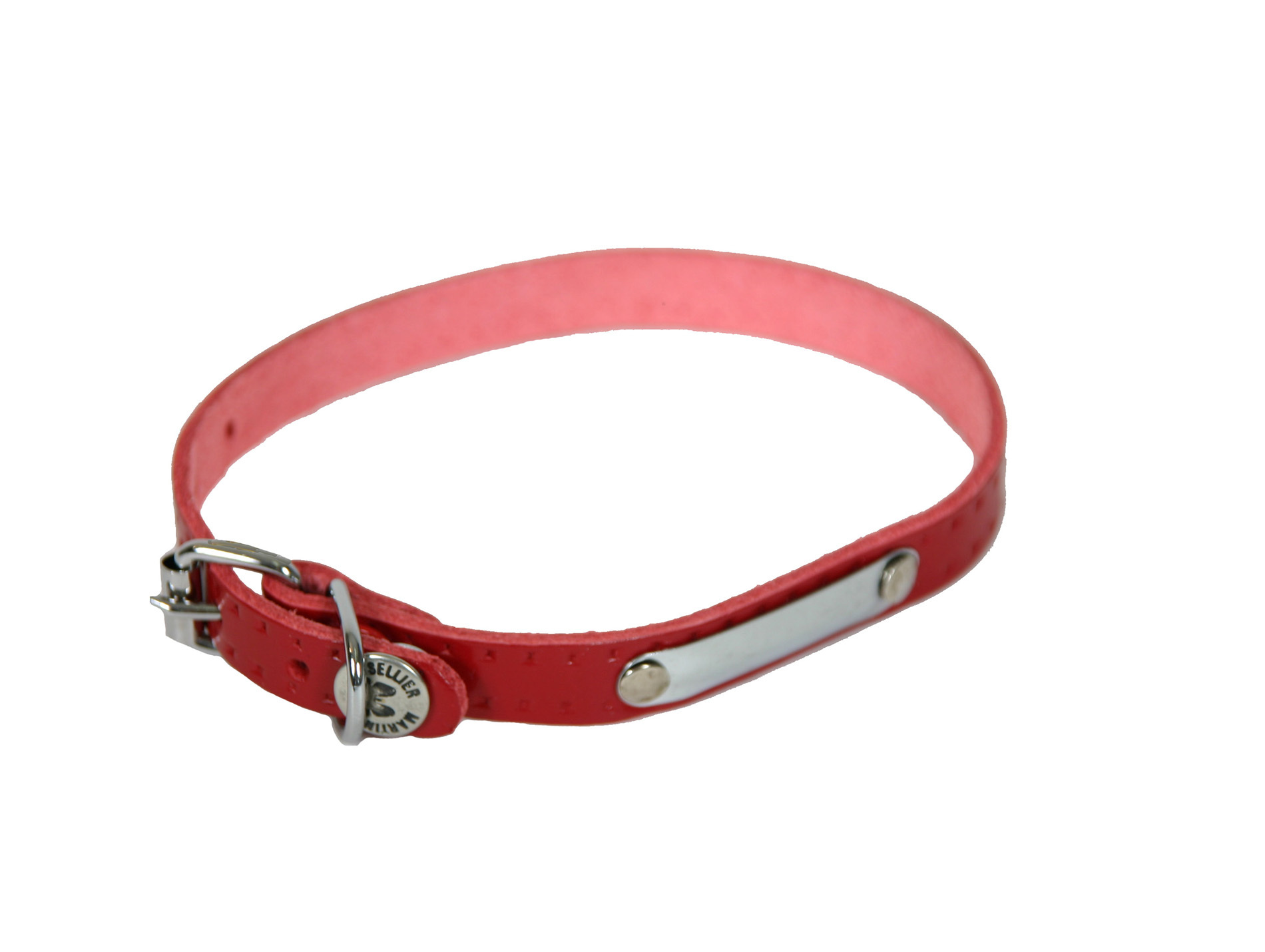 Collier cuir riveté MARTIN SELLIER l.20mm L.50cm rouge