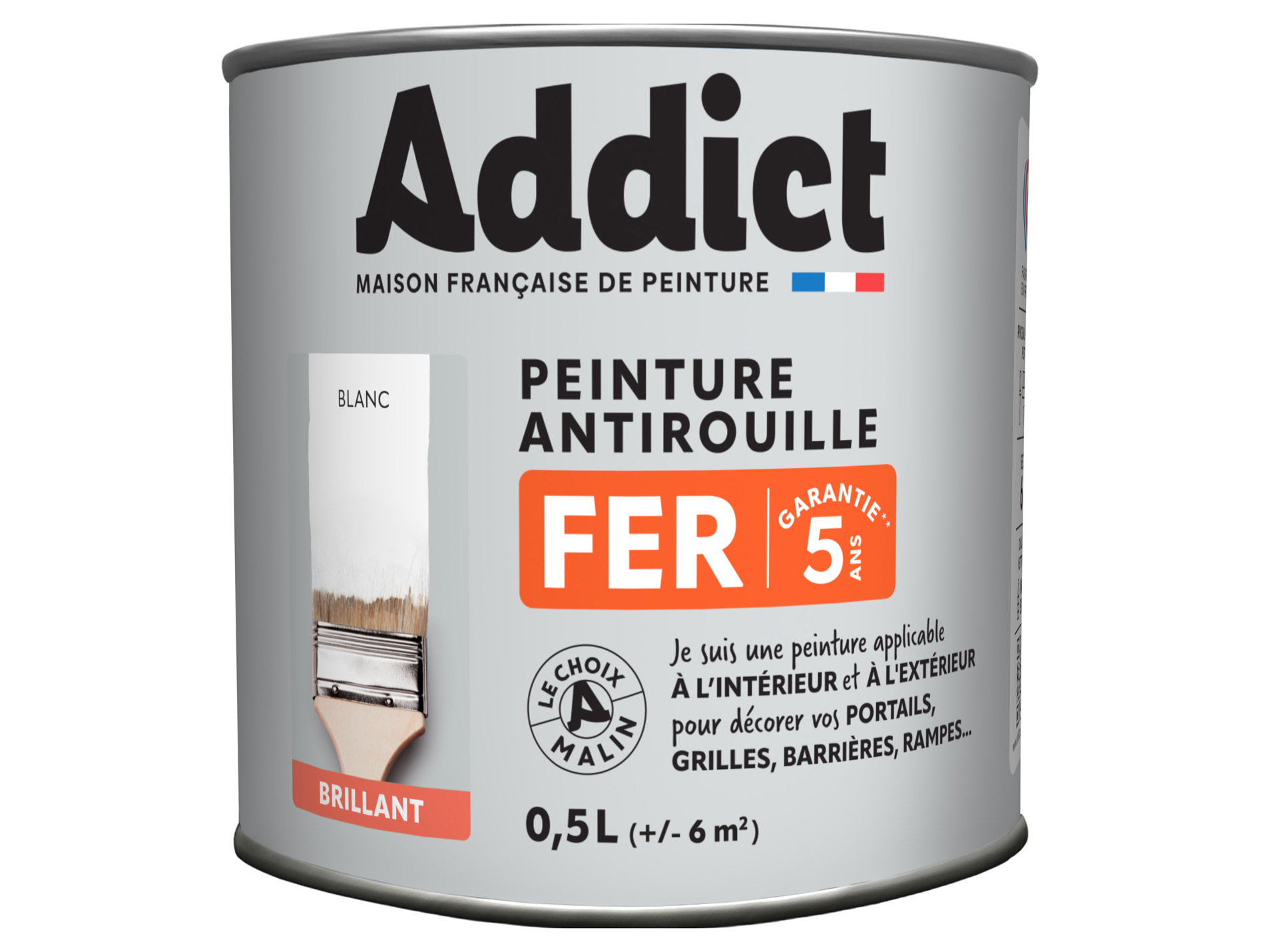 Peinture antirouille fer ADDICT blanc brillant 500ml