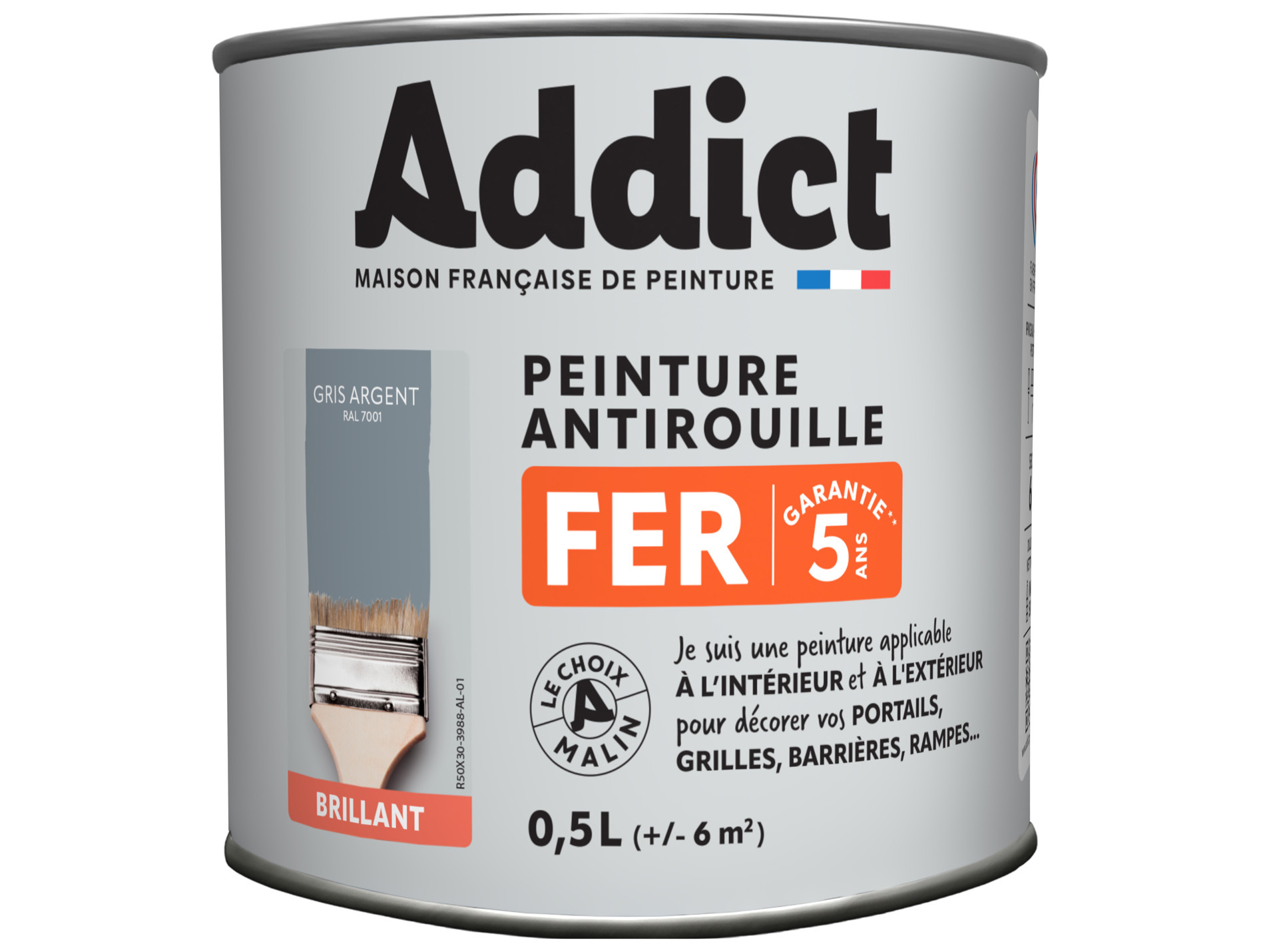 Peinture antirouille fer ADDICT Gris argent brillant 500ml