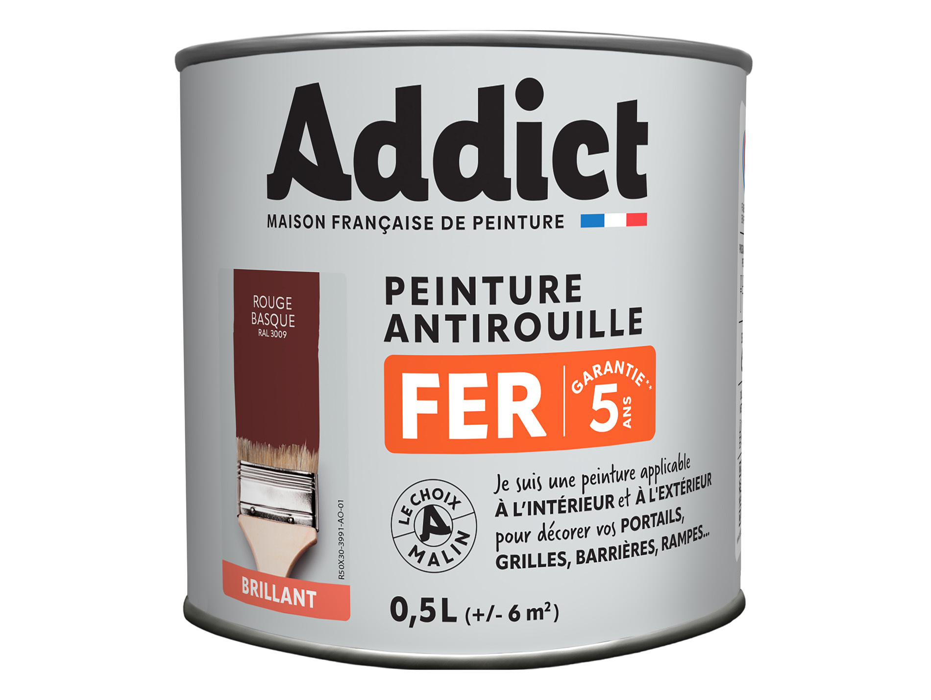 Peinture antirouille fer ADDICT Rouge basque brillant 500ml