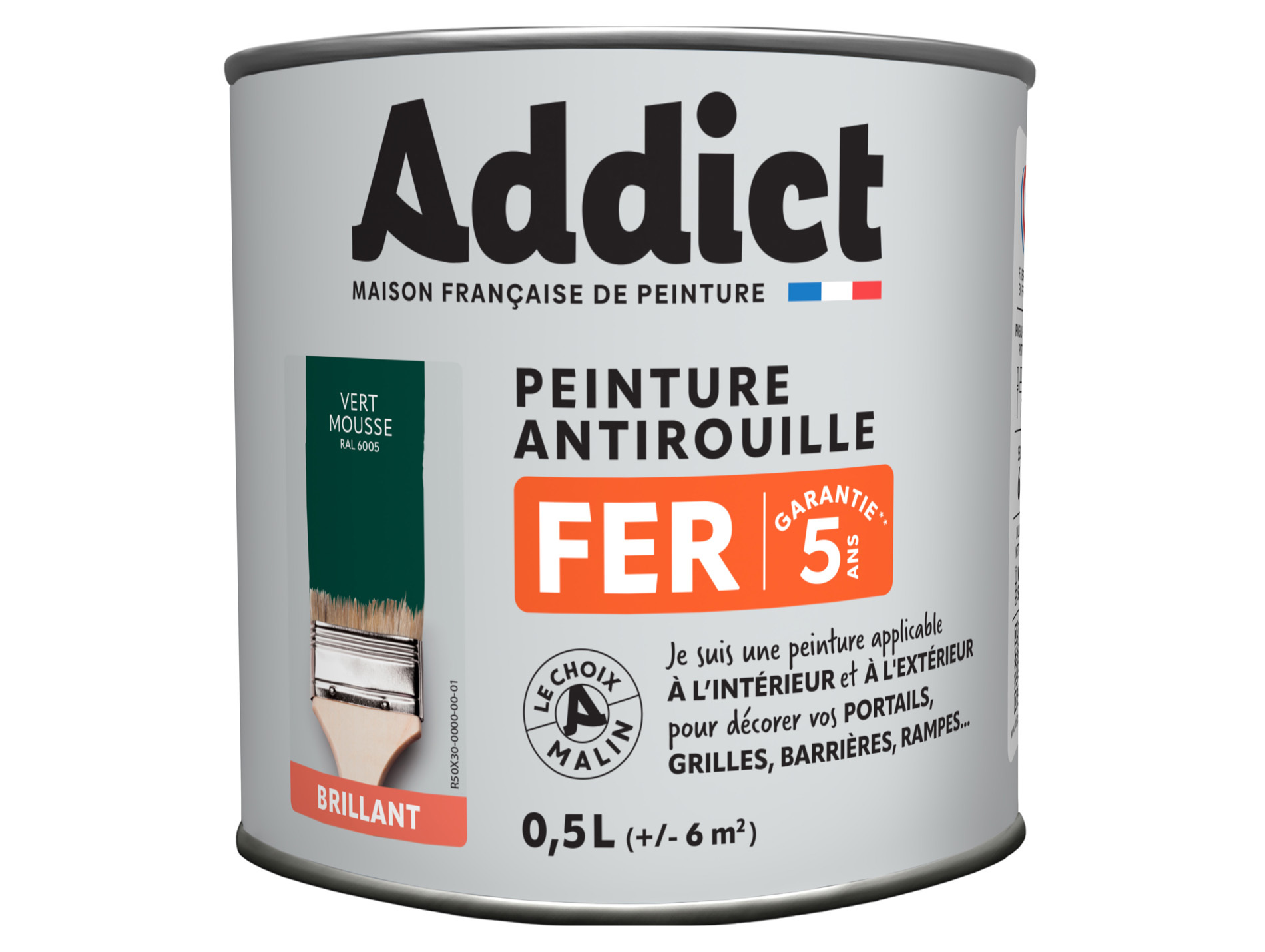 Peinture antirouille fer ADDICT Vert mousse brillant 500ml