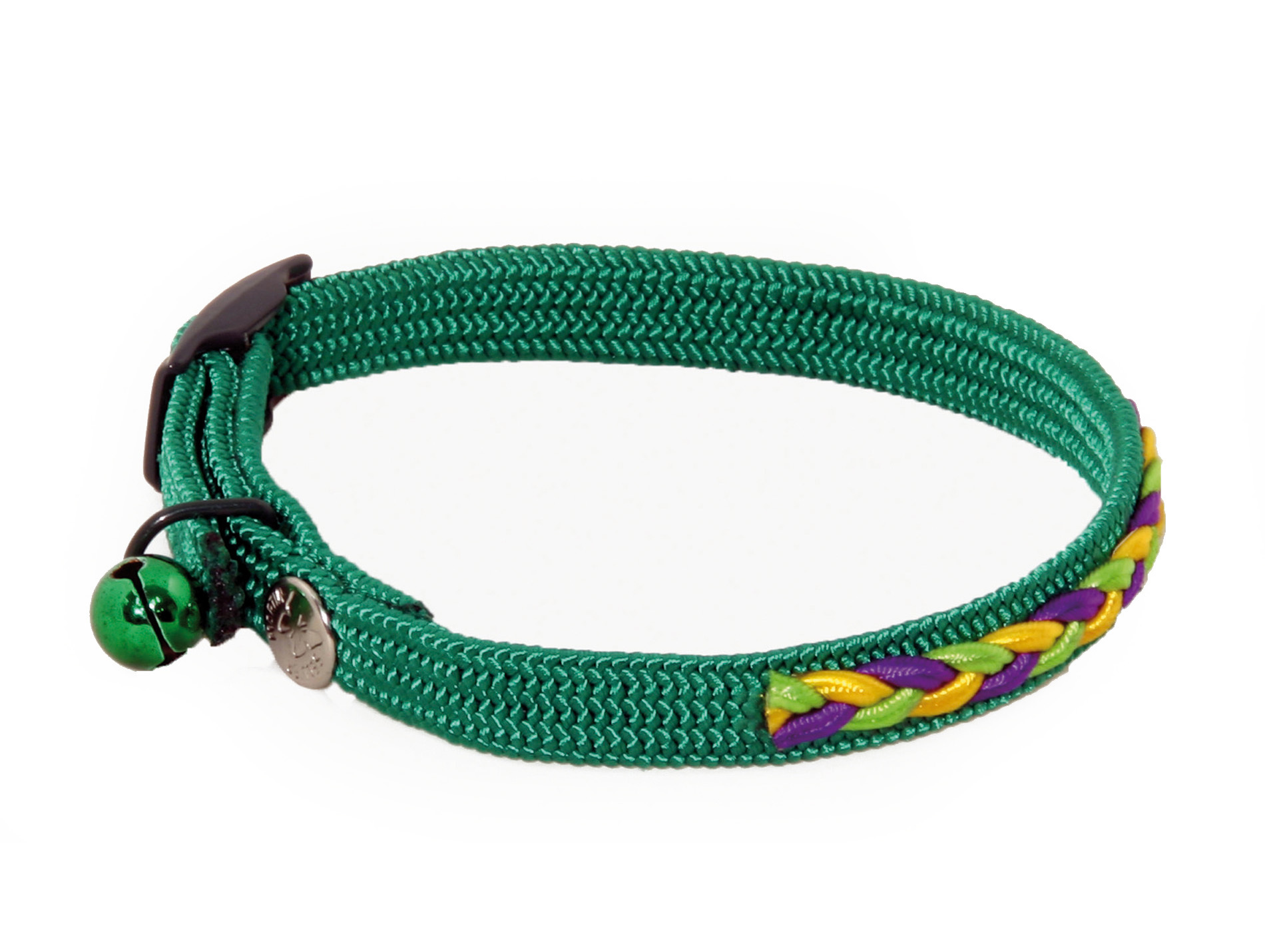Collier chat tressé et grelot 10mm L.30cm vert