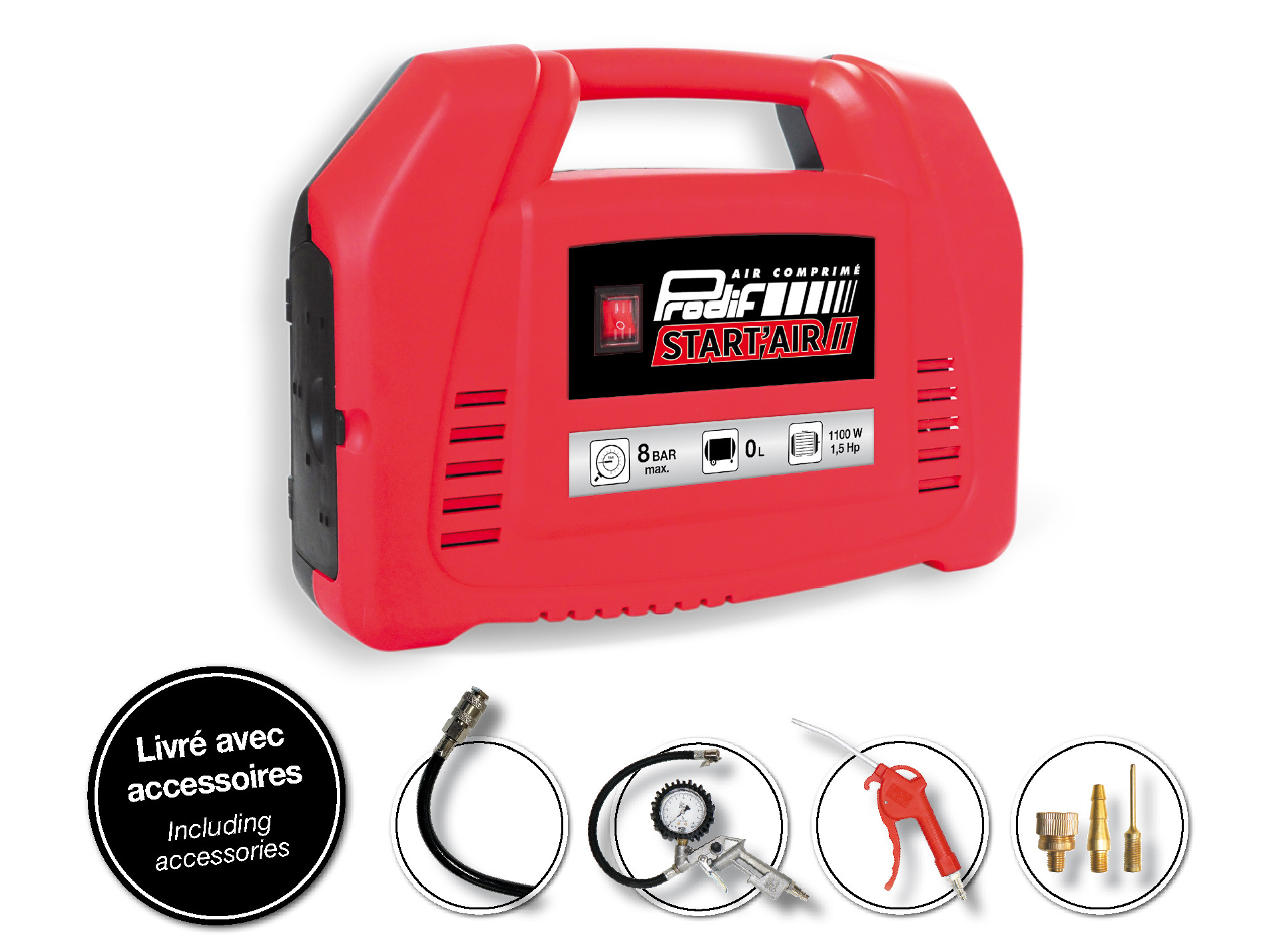 Compresseur coaxial 1,5cv 8 bars PRODIF + accessoires