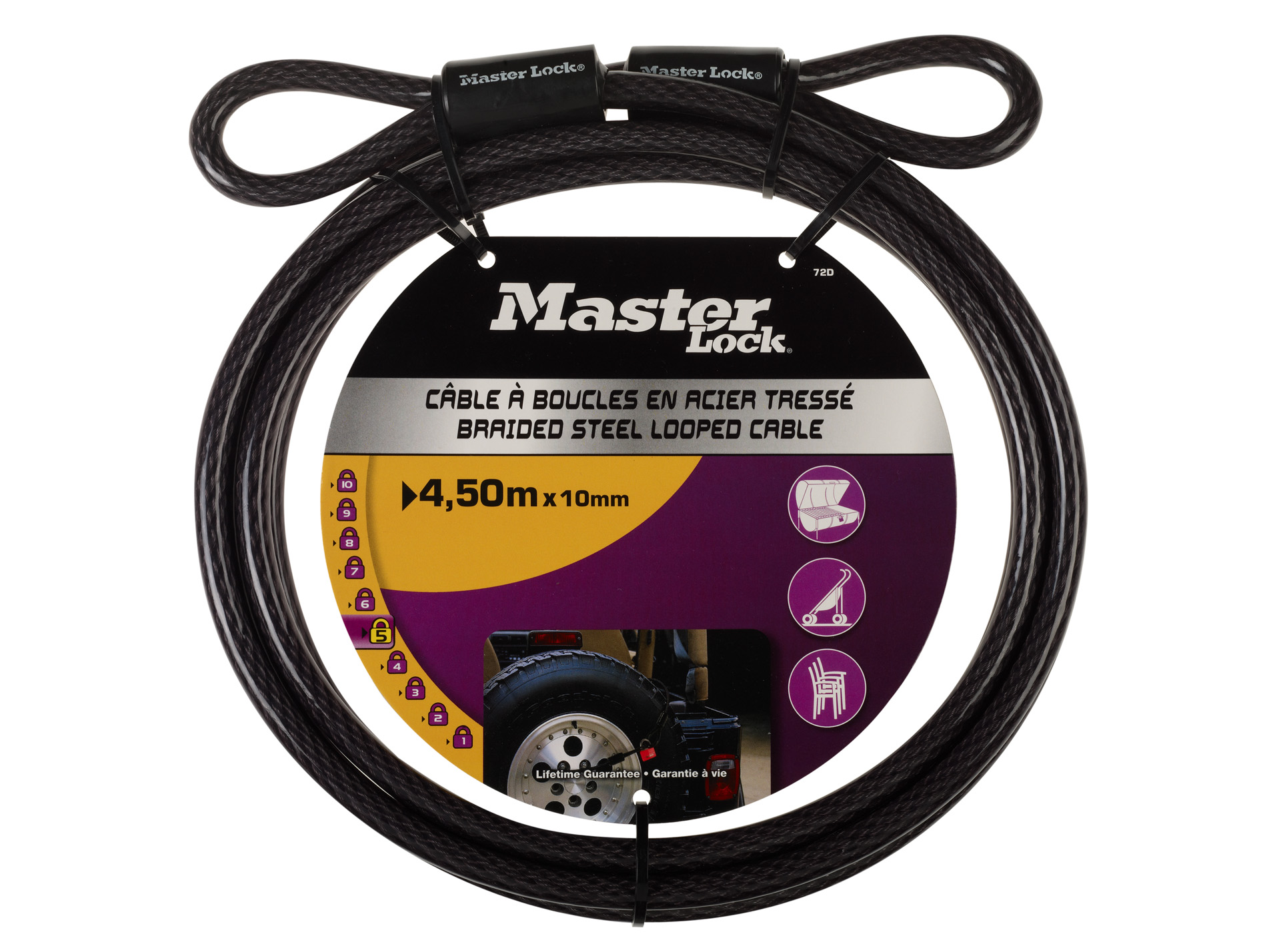 Antivol MASTER LOCK câble à boucles 4,5mx10mm