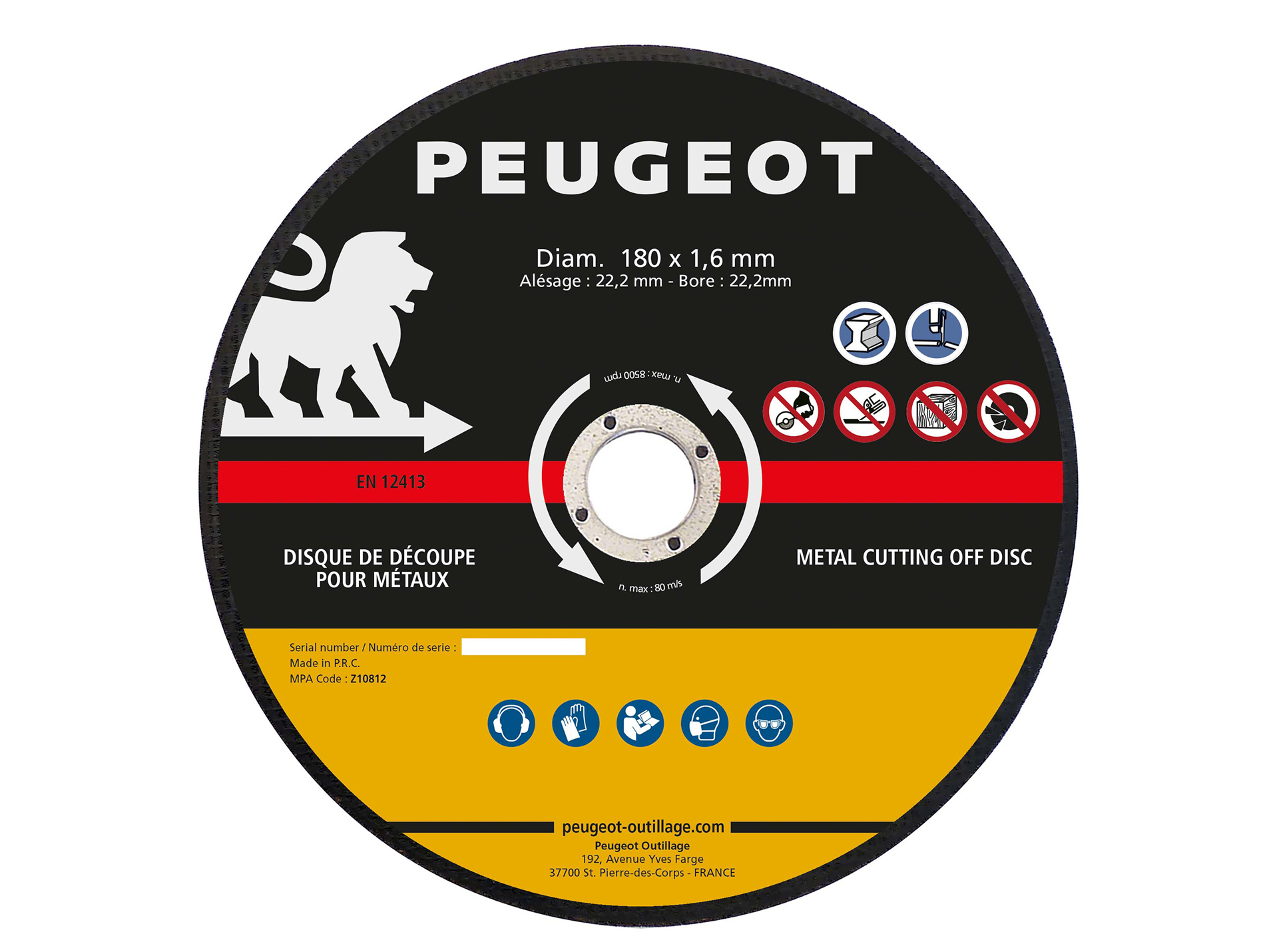 Disques à tronçonner pour métaux ferreux PEUGEOT Ø180mm x5