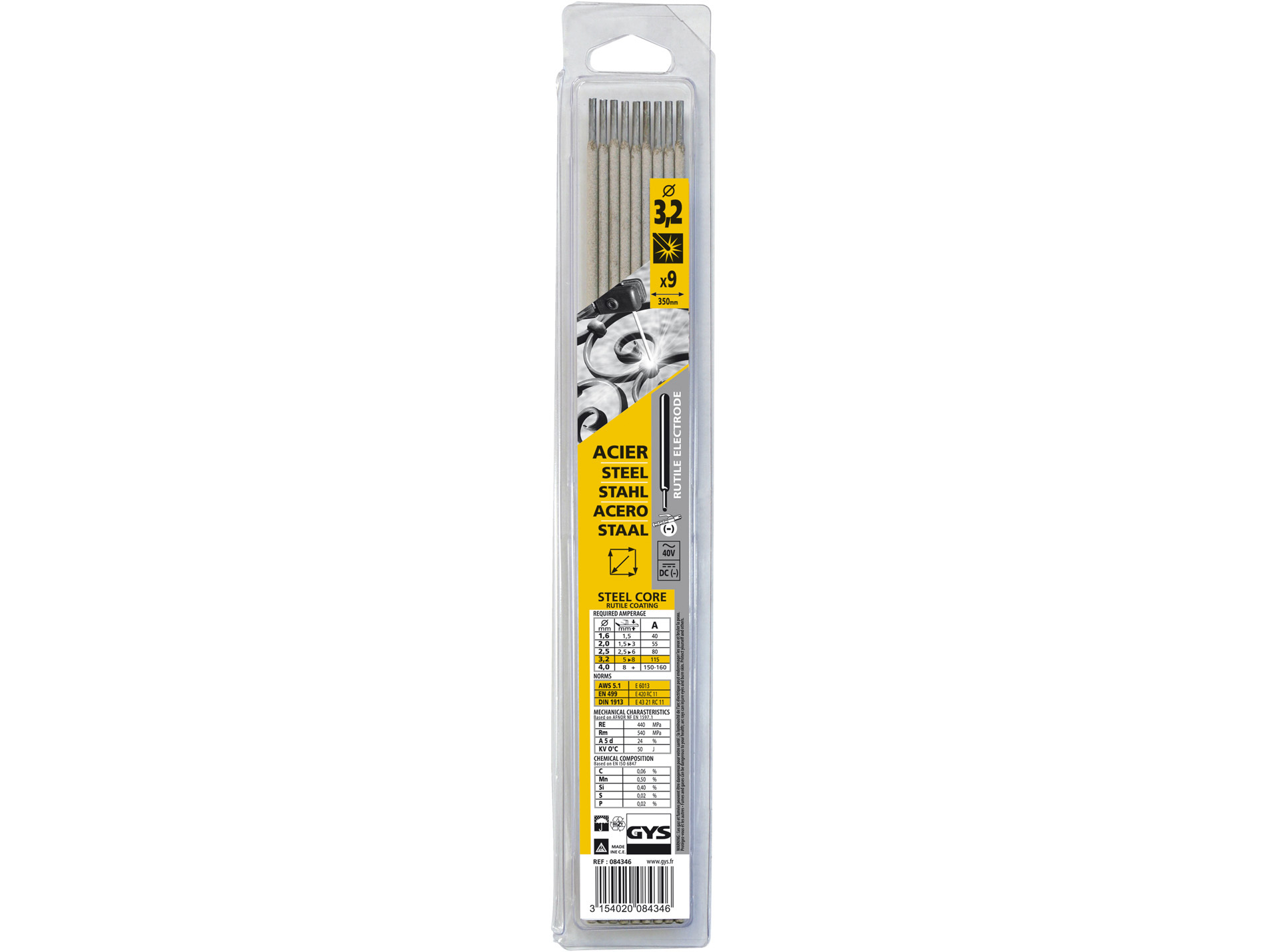 Baguettes soudure rutile Acier  Ø 3,2 X9