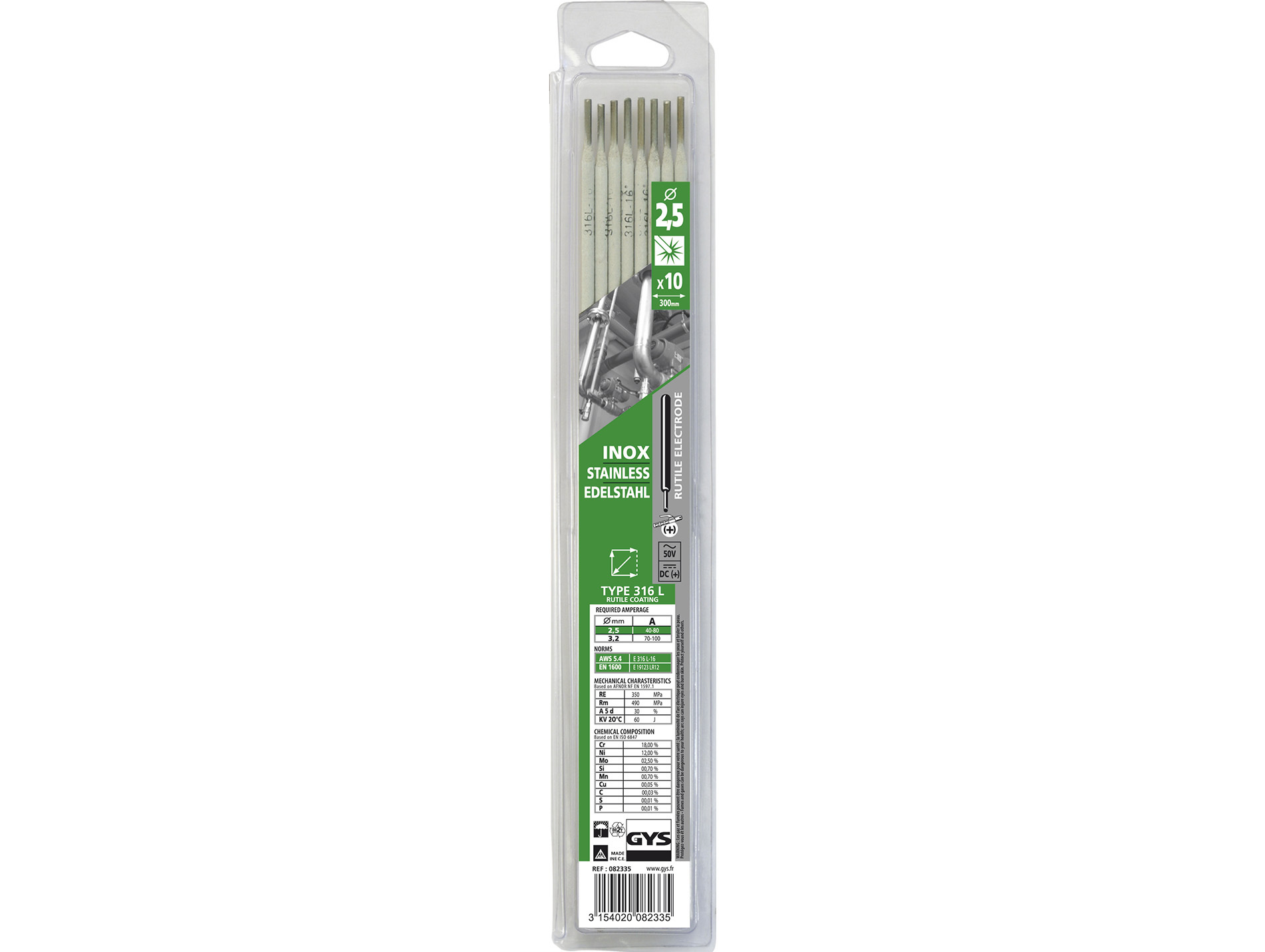 Electrode inox GYS Ø2,5mm x10