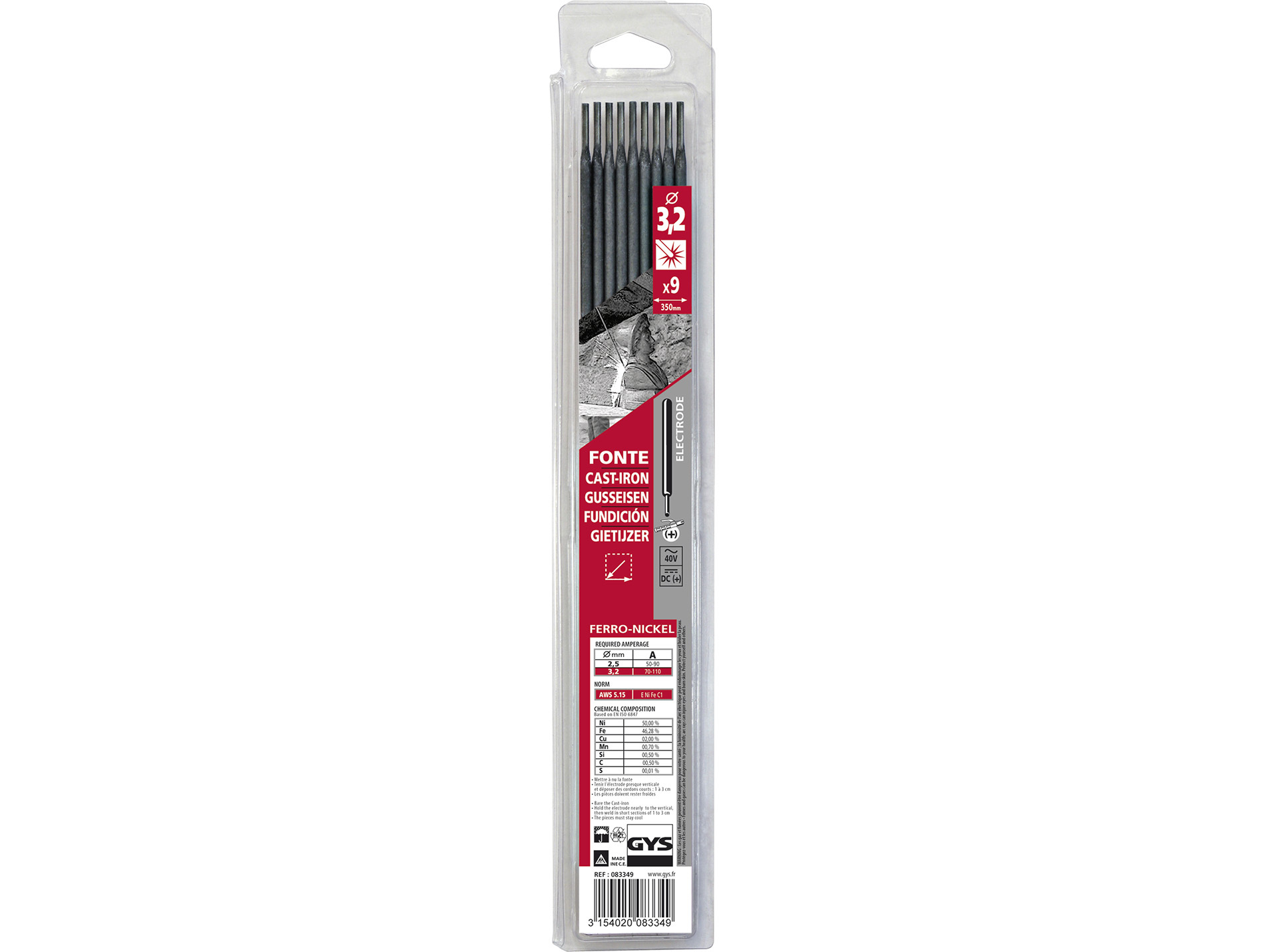 Electrode fonte GYS Ø3,2mm x9
