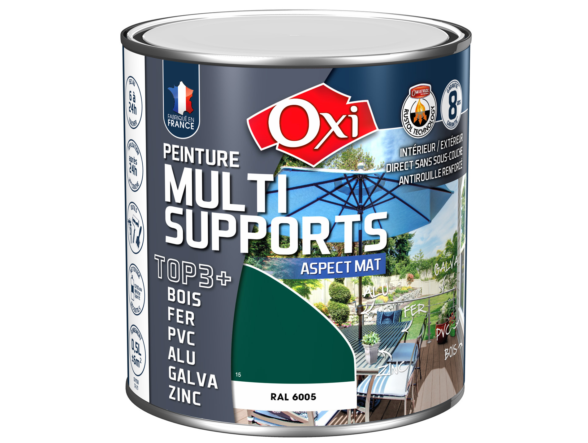 Peinture multi-supports Top3+ OXYTOL Vert Mousse 500ml