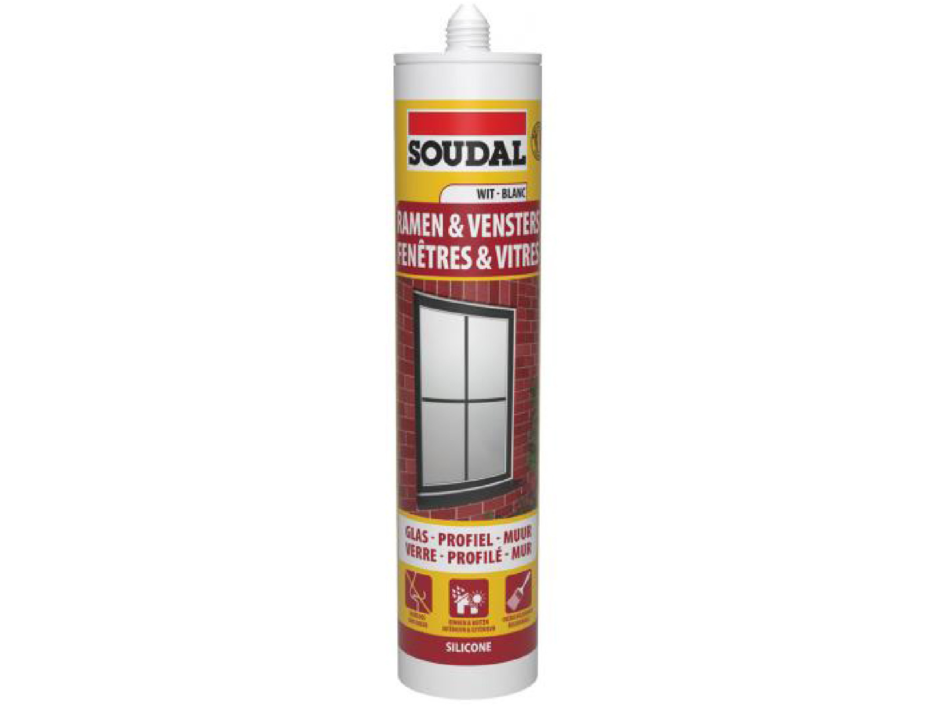 Joint mastic silicone blanc spécial vitrage SOUDAL 290ml