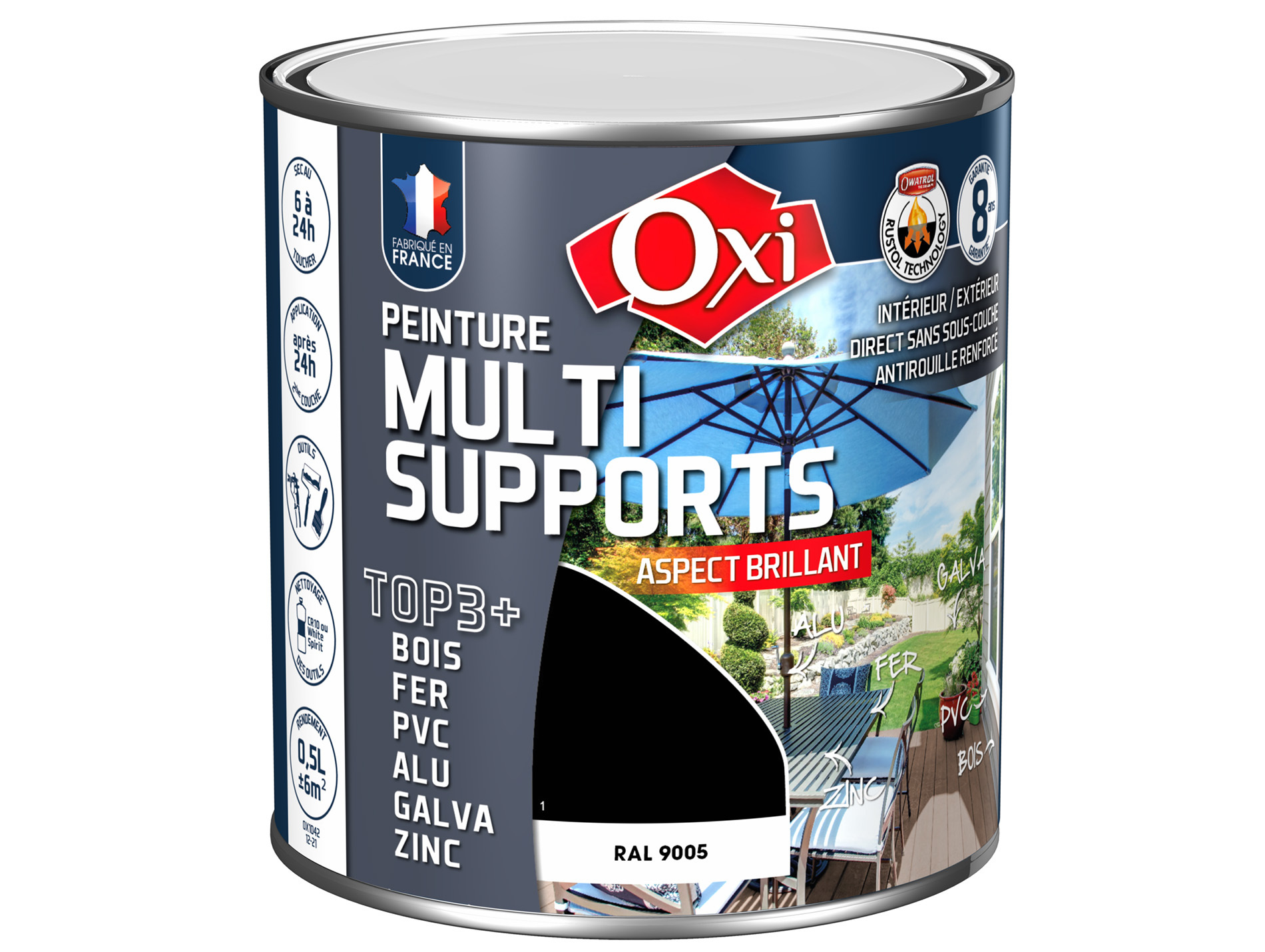 Peinture multi-supports Top3+ OXYTOL Noir 500ml