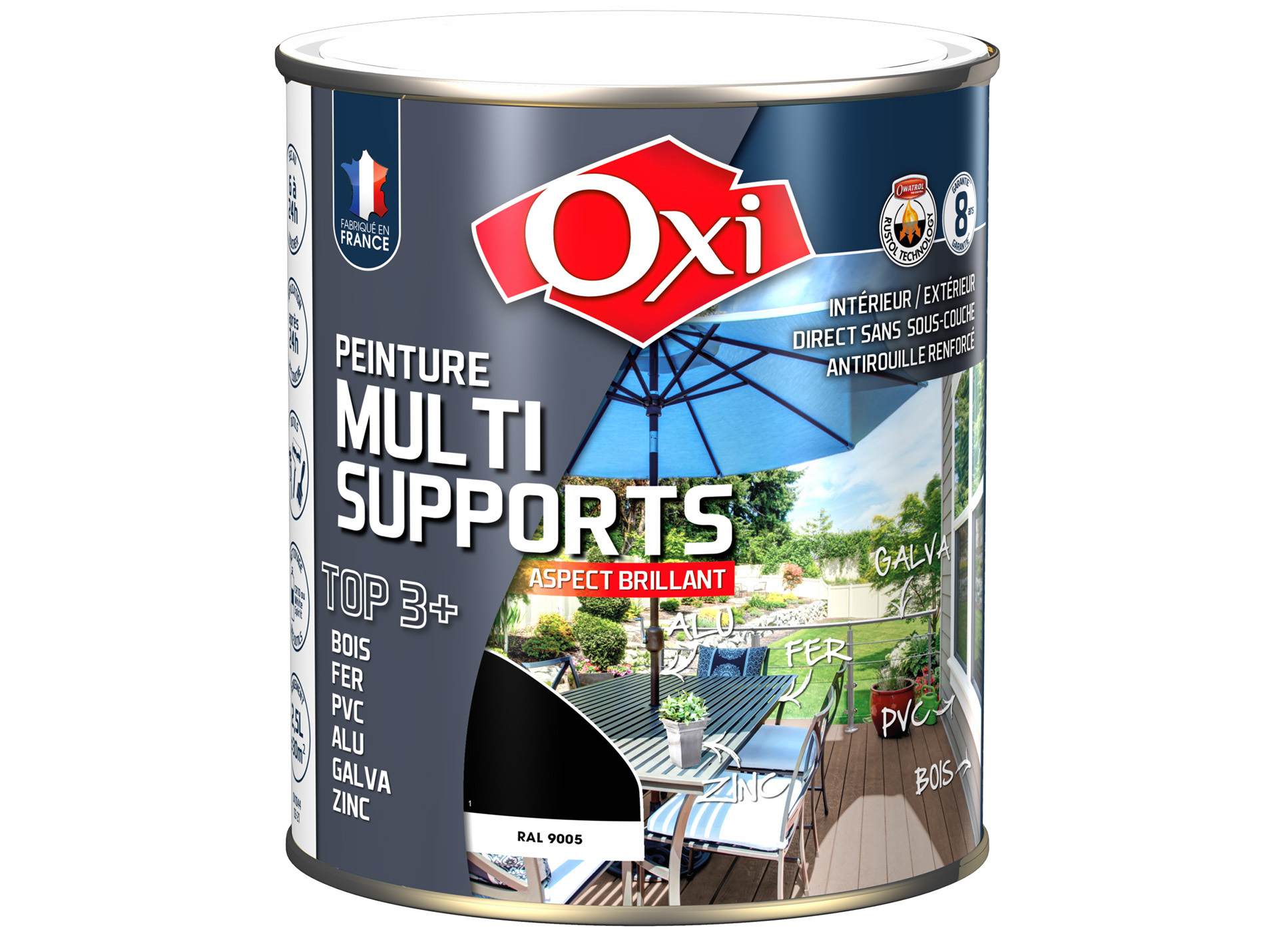 Peinture multi-supports Top3+ OXYTOL Noir 2,5L