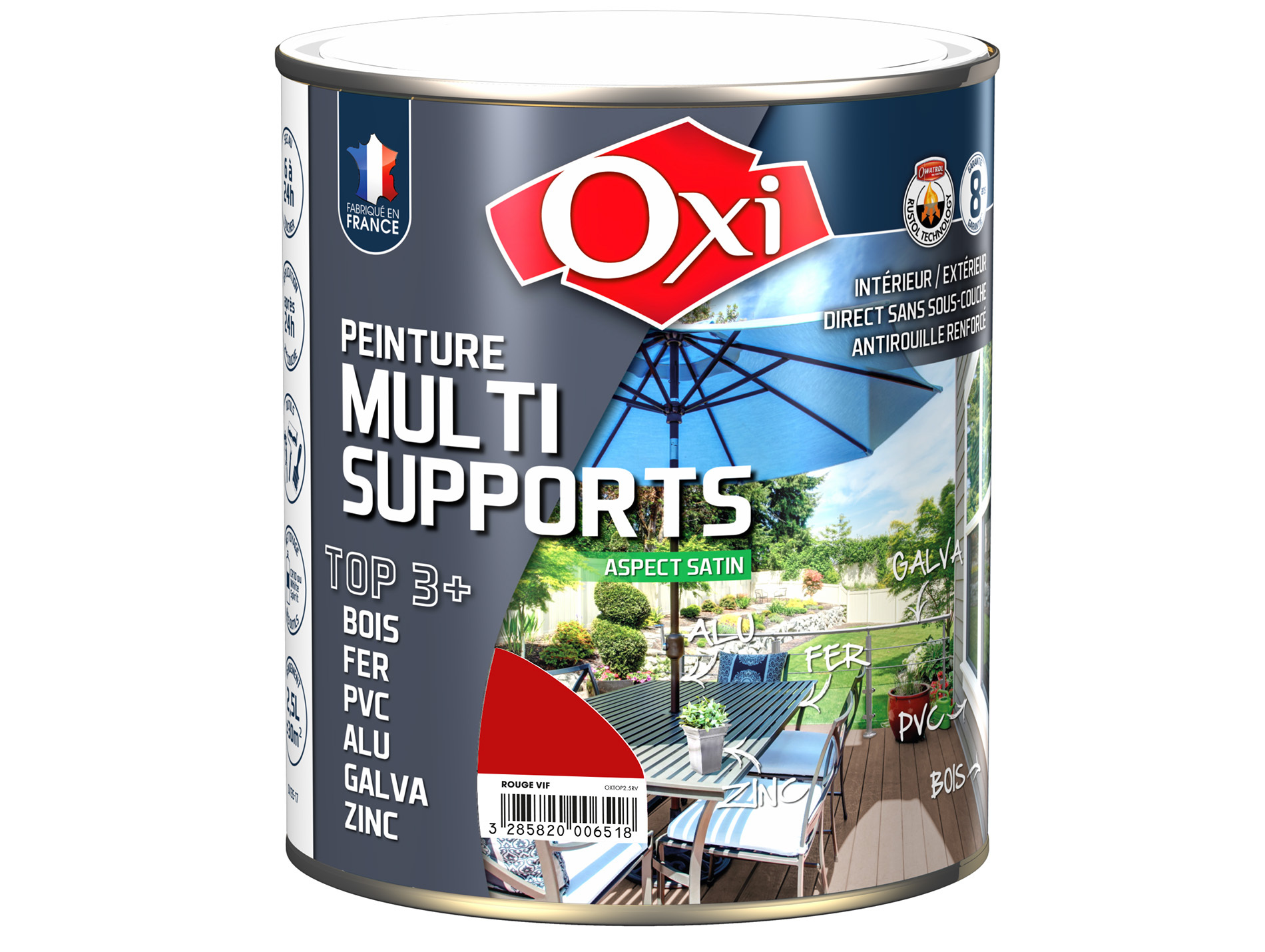 Peinture multi-supports Top3+ OXYTOL Rouge Vif 2,5L