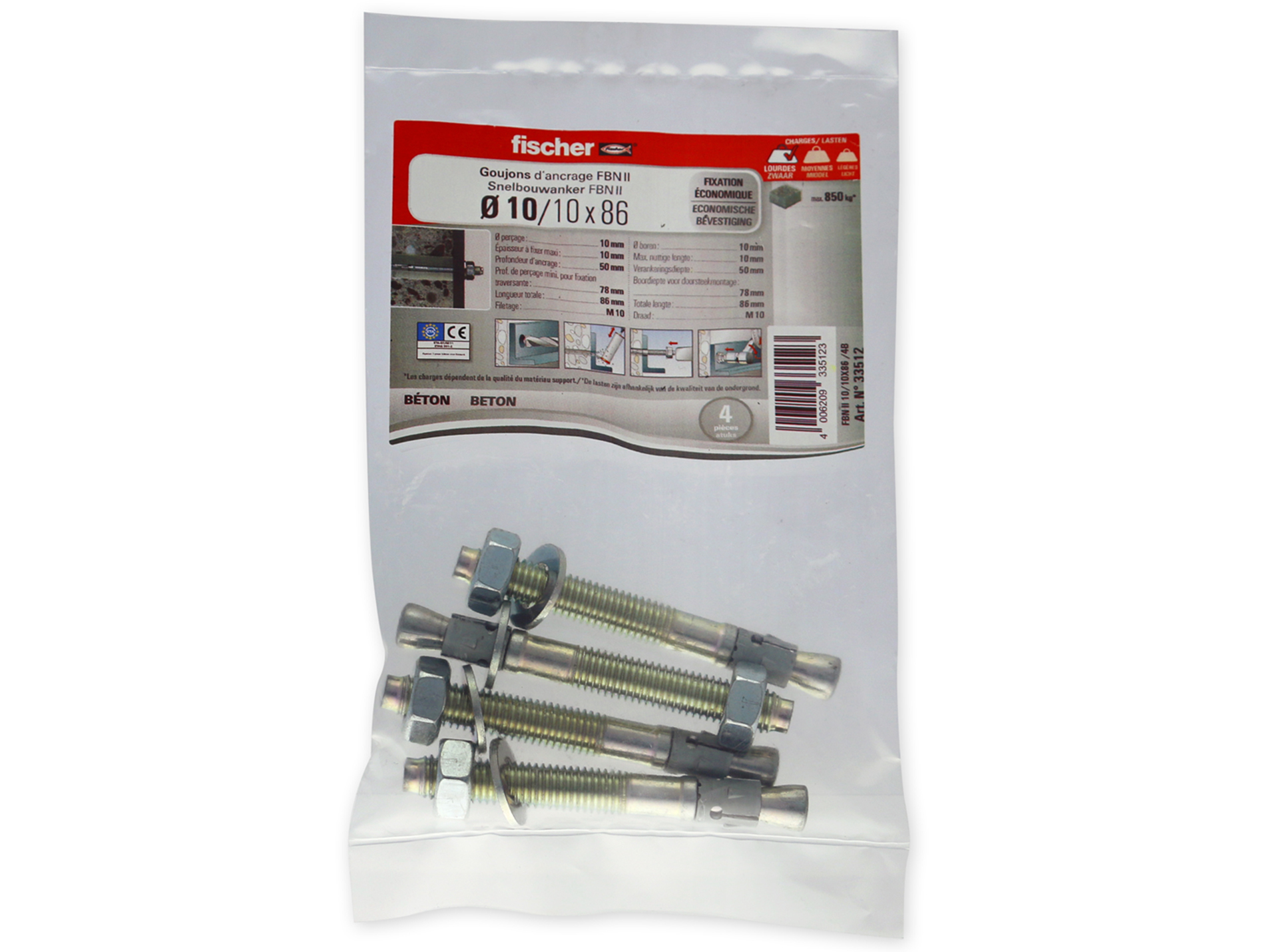 Goujons d'ancrage FNB II 10/10X86 x4