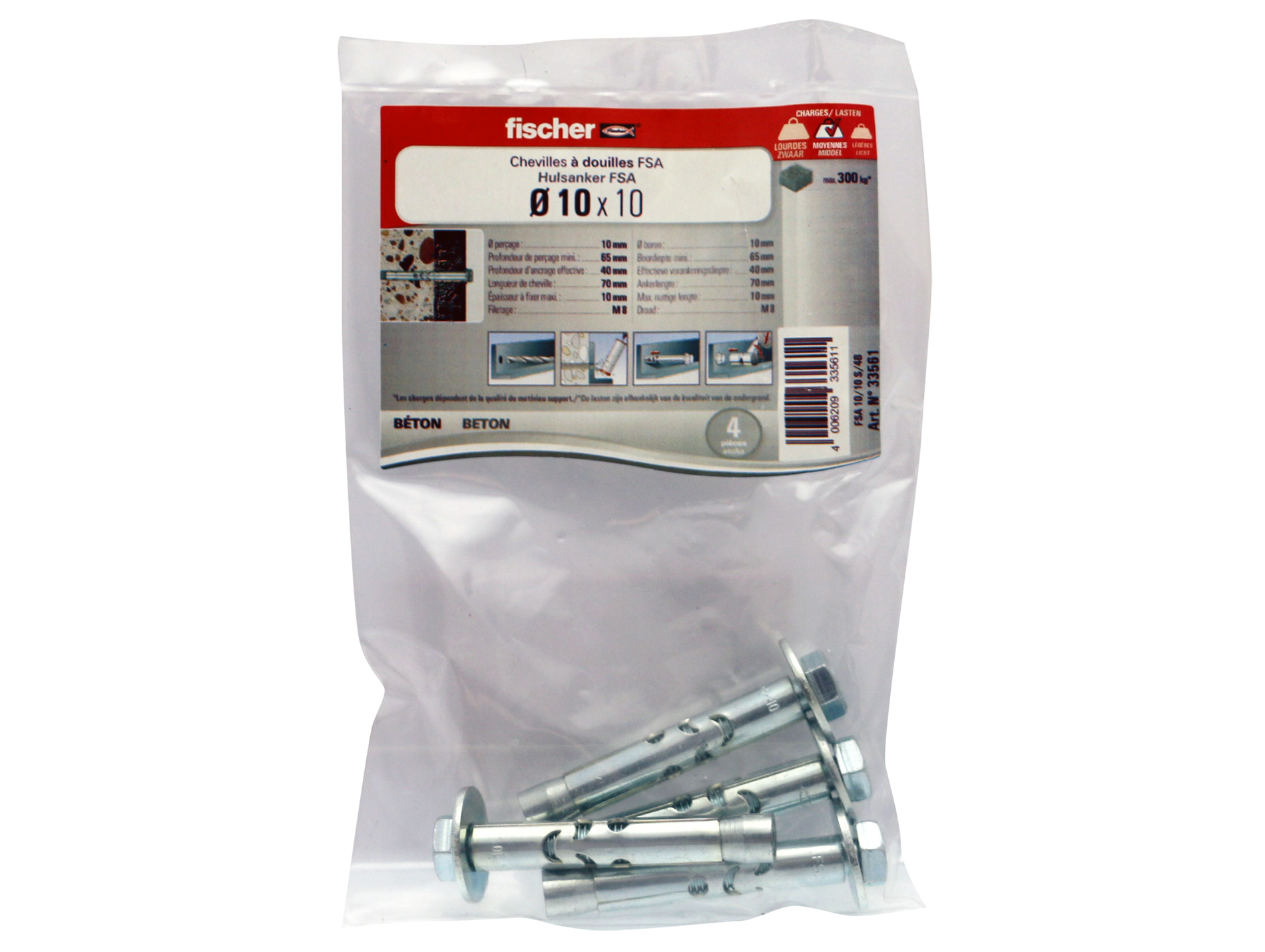Chevilles métal traversantes à expansion FSA-S Ø10 L70mm x4