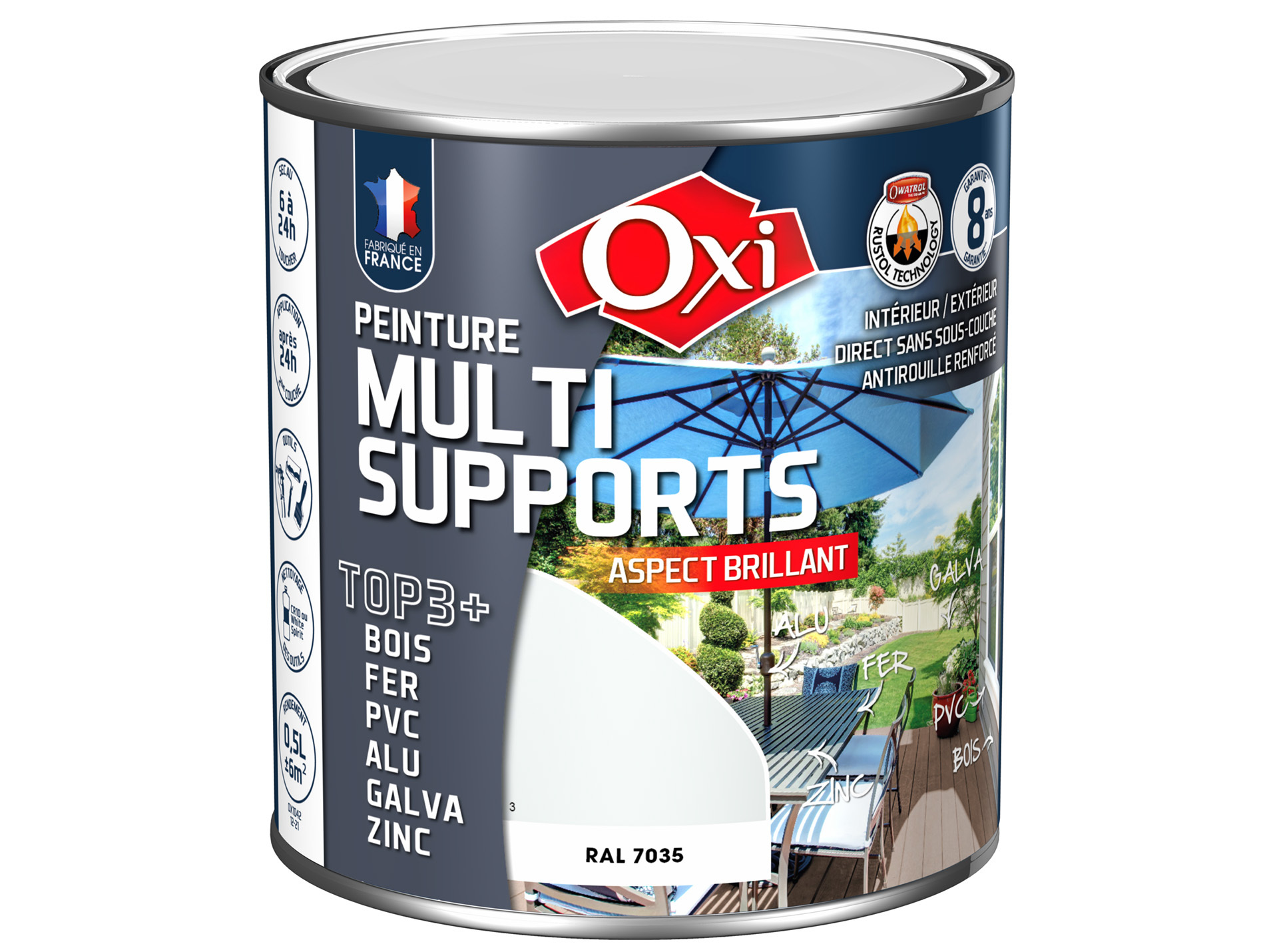 Peinture multi-supports Top3+ OXYTOL Gris clair 500ml