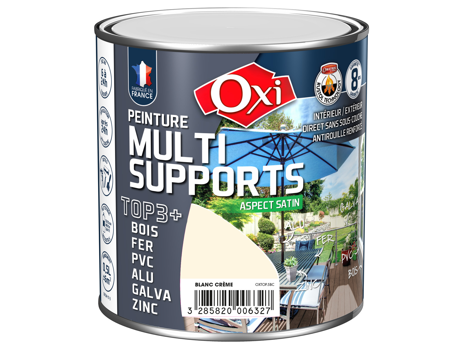 Peinture multi-supports Top3+ OXYTOL Blanc crème 500ml
