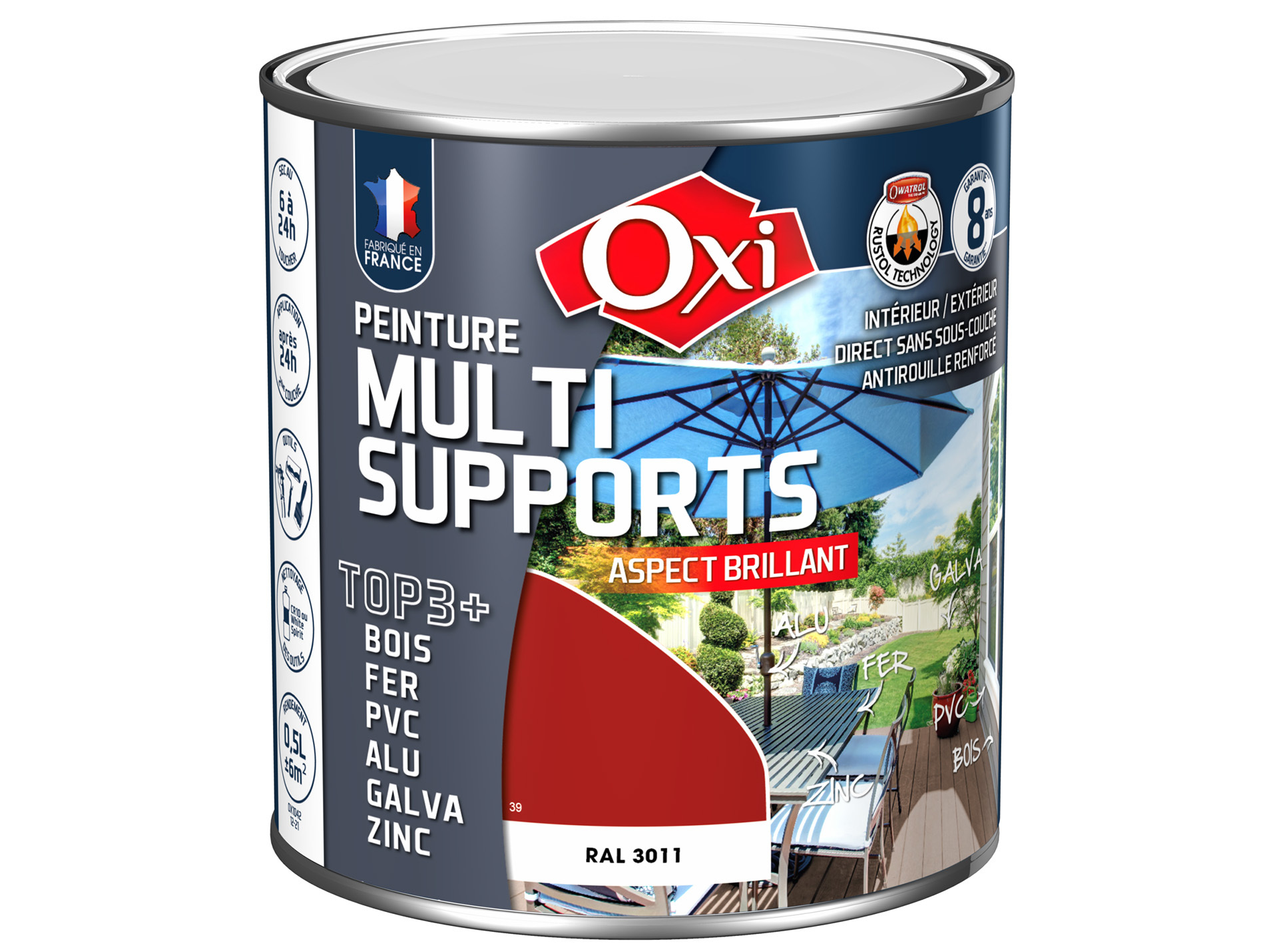 Peinture multi-supports Top3+ OXYTOL Bordeaux 500ml