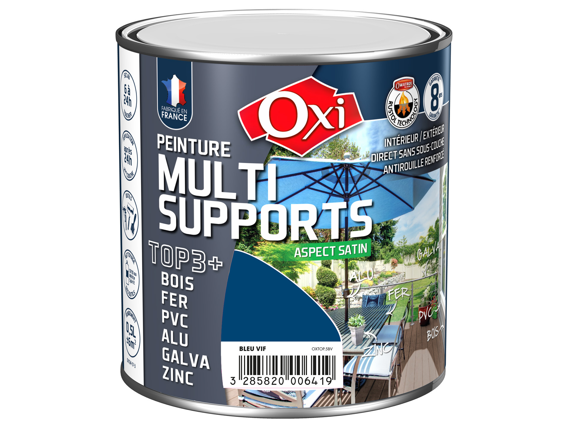 Peinture multi-supports Top3+ OXYTOL Bleu Vif 500ml