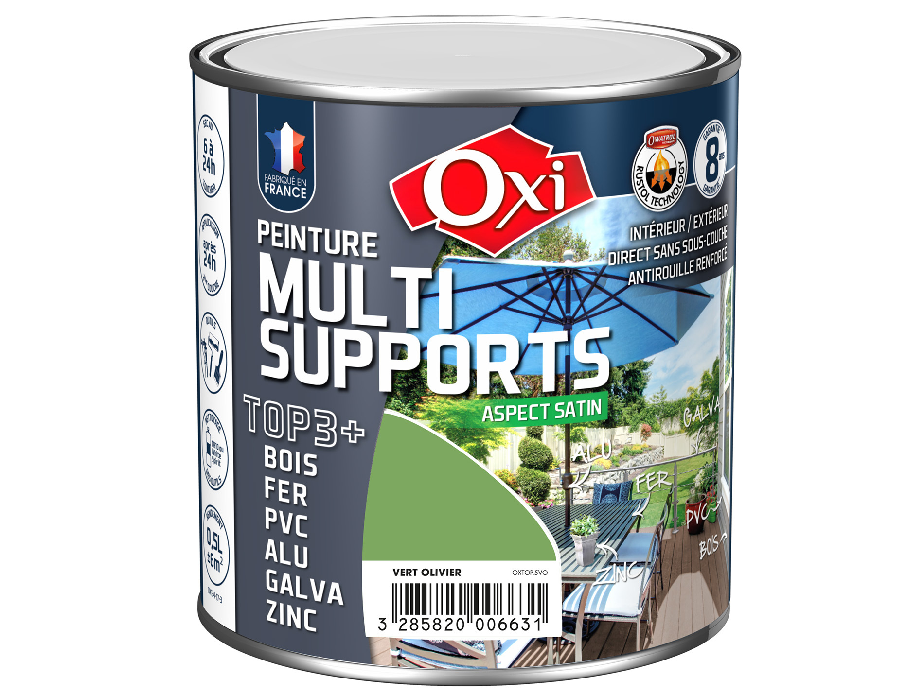 Peinture multi-supports Top3+ OXYTOL Vert Olivier 500ml