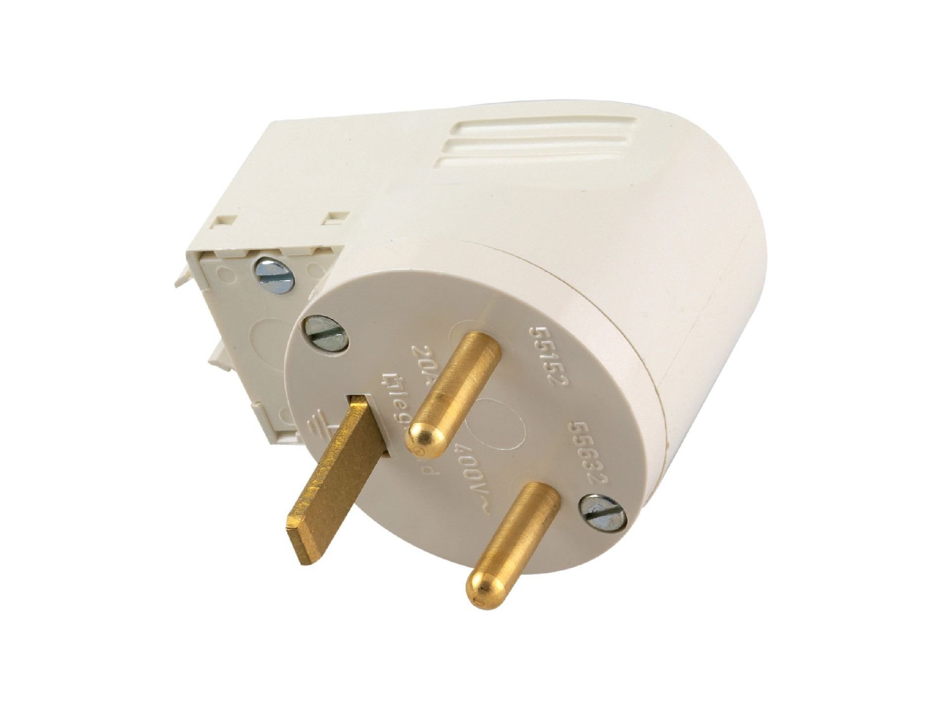 Fiche mâle 2P+T 20A 380V coudée LEGRAND