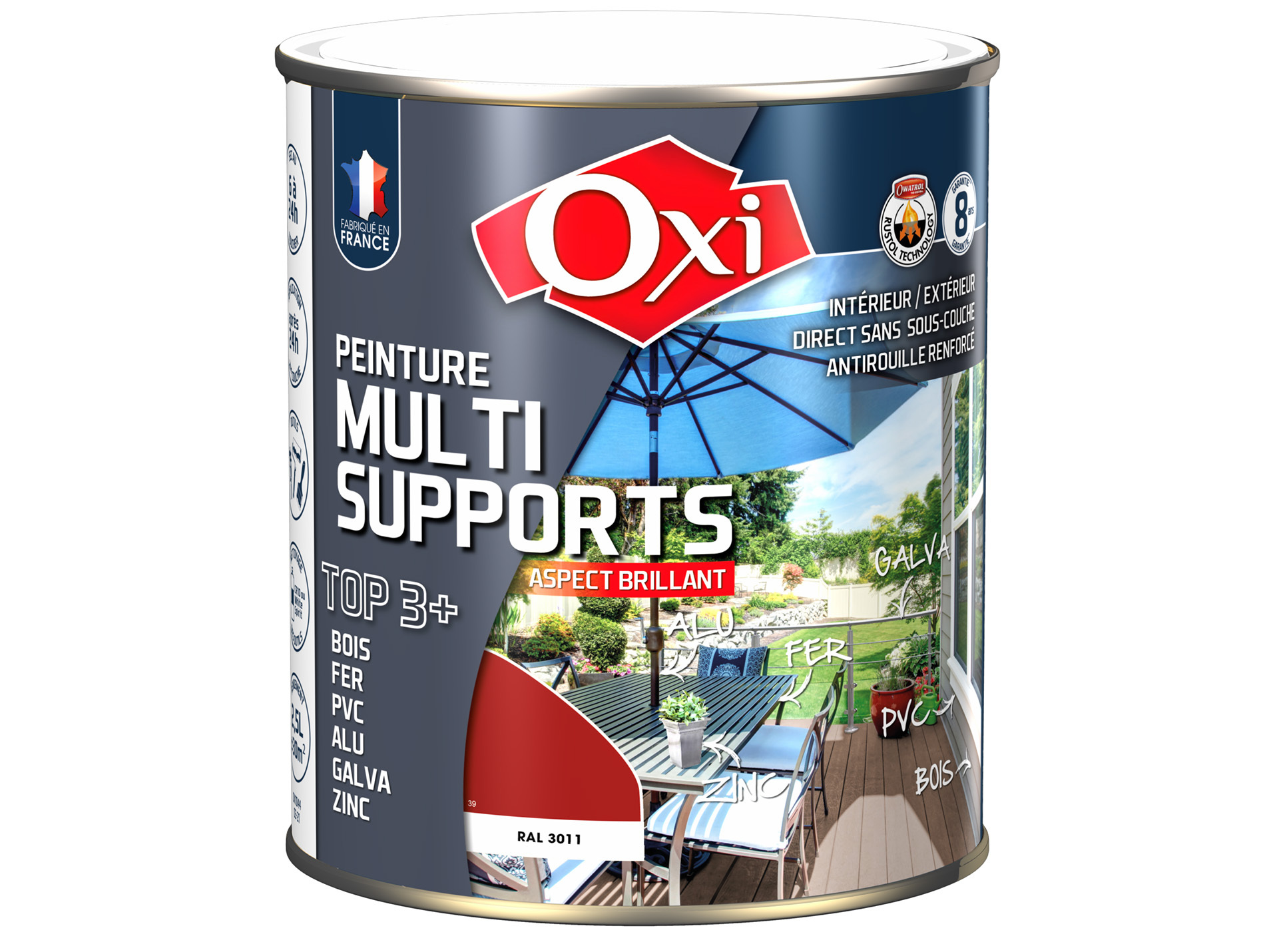 Peinture multi-supports Top3+ OXYTOL Bordeaux 2,5L