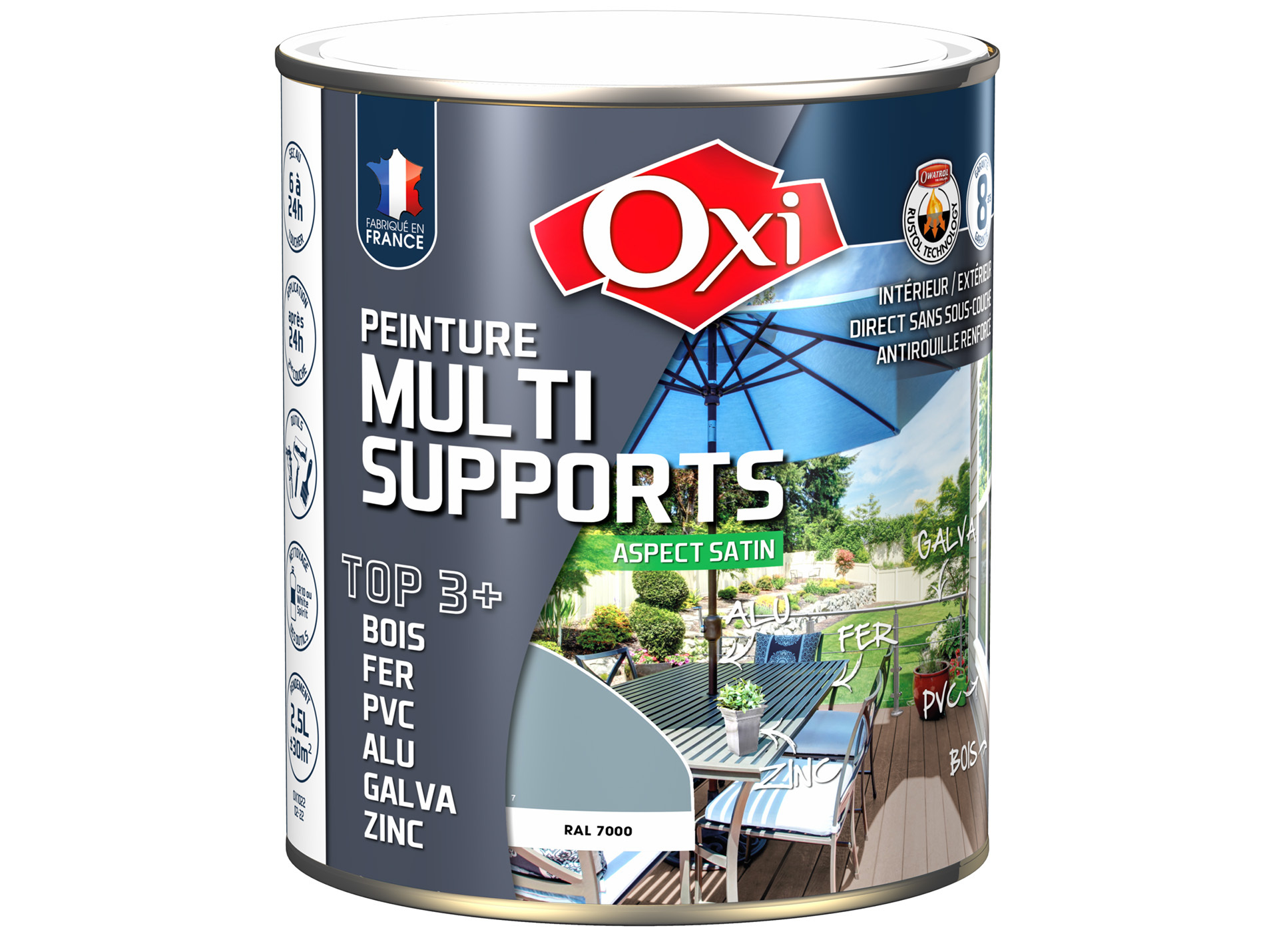 Peinture multi-supports Top3+ OXYTOL Gris Foncé 2,5L
