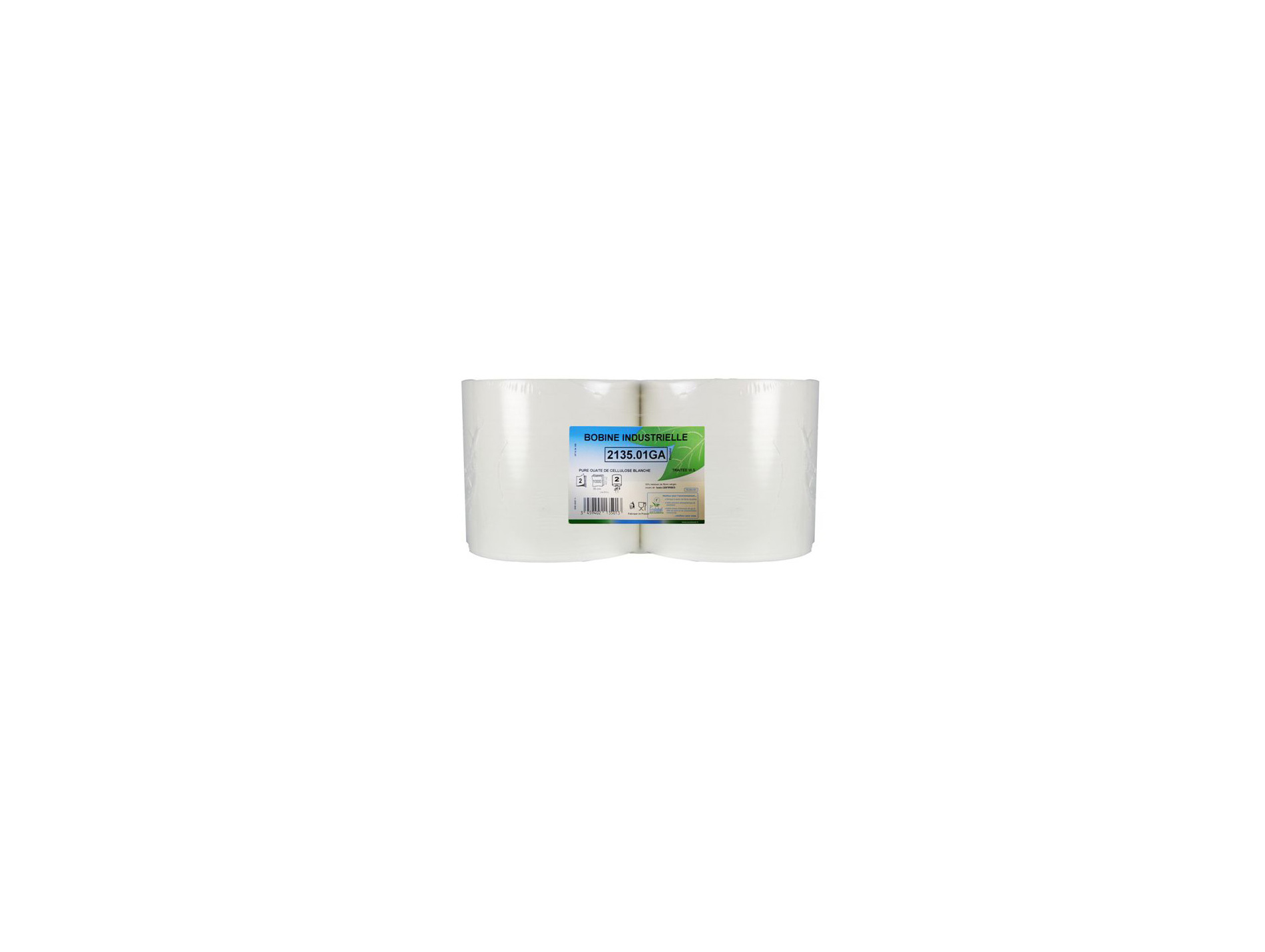 Bobine d'essuyage blanche lisse 21,5x35cm x2