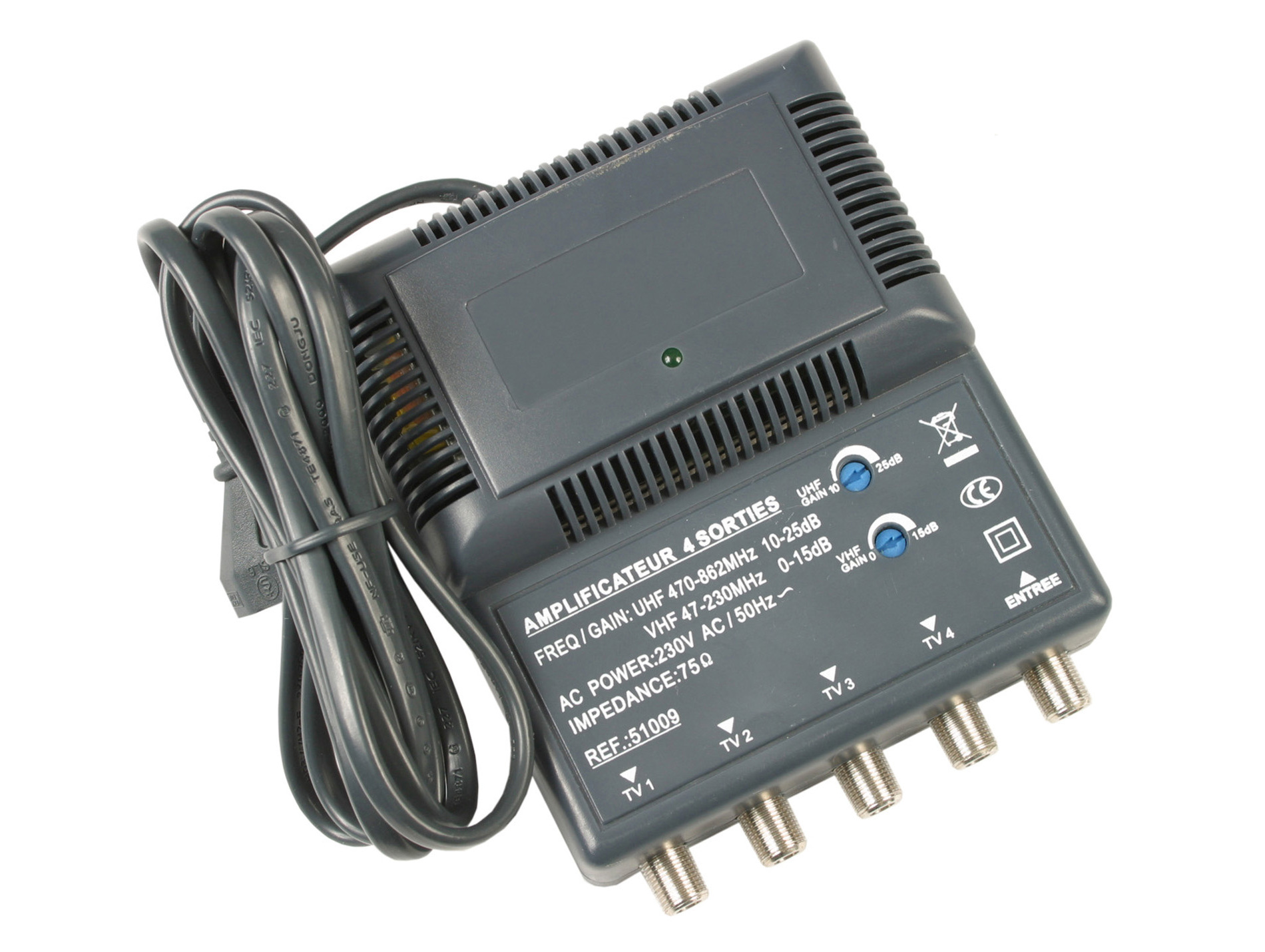 Amplificateur d'intérieur blindé UHF/VHF 4 sorties