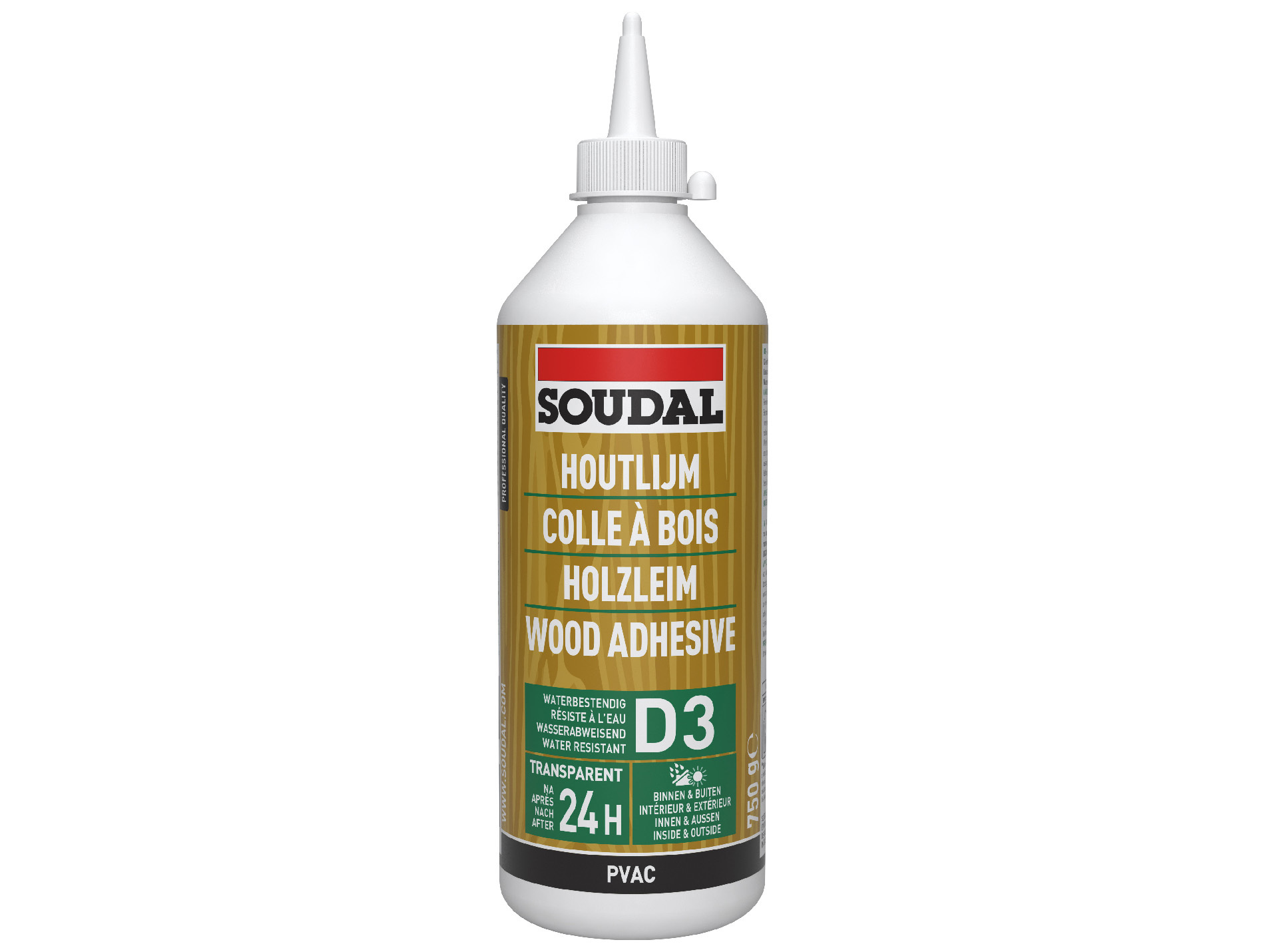 Colle à bois blanche résistante à l'eau D3 SOUDAL 750g