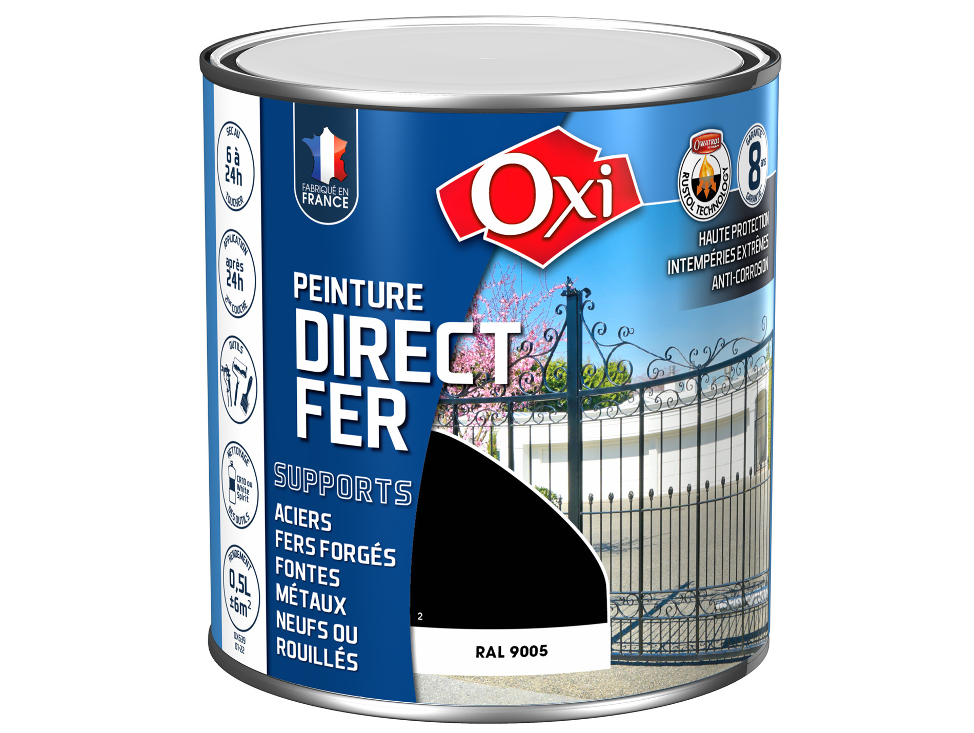 Peinture antirouille lisse OXYTOL Direct Fer noir mat 500ml