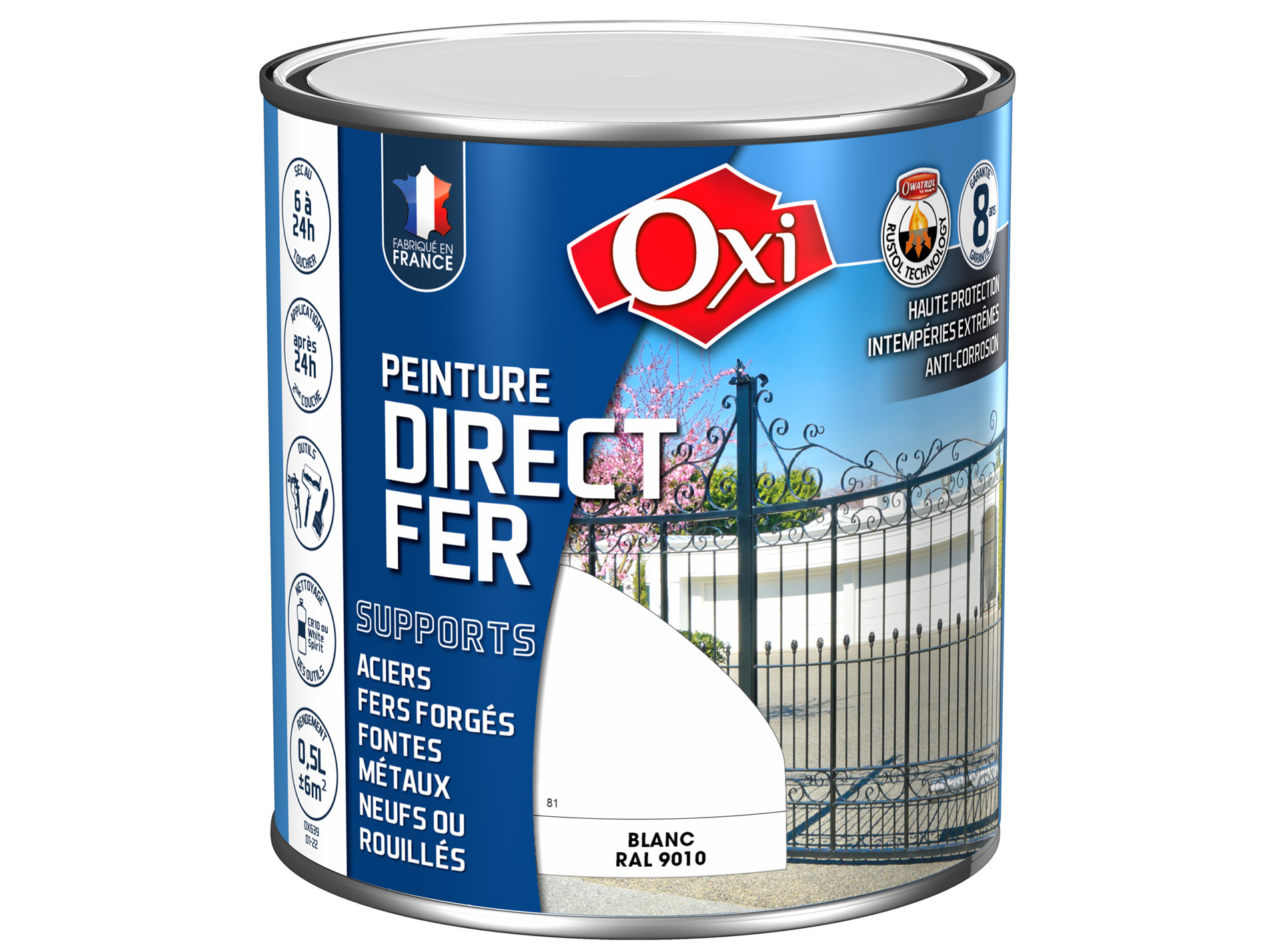 Peinture antirouille lisse OXYTOL Direct Fer blanc 500ml