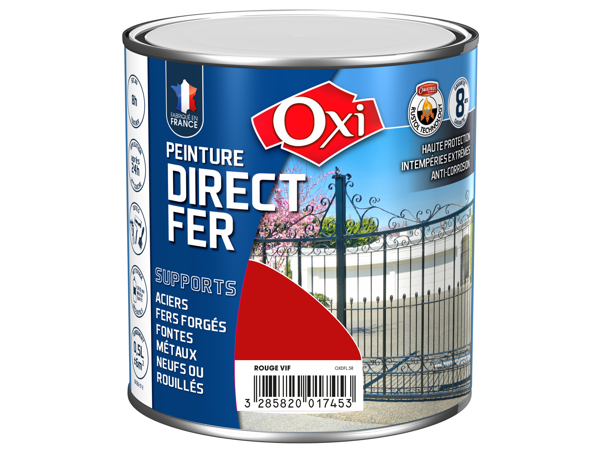 Peinture antirouille lisse OXYTOL Direct Fer rouge vif 500ml