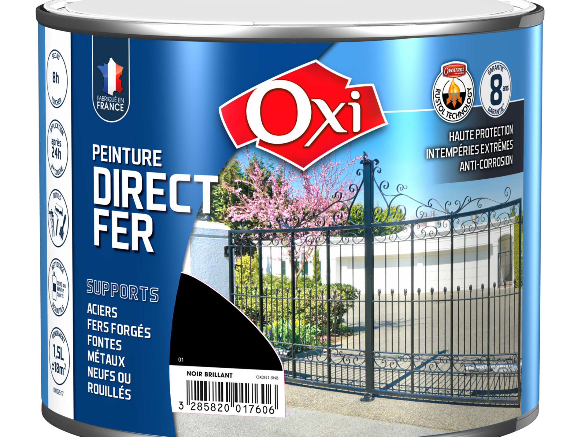Peinture antirouille lisse OXYTOL Direct Fer noir brillant 1,5L