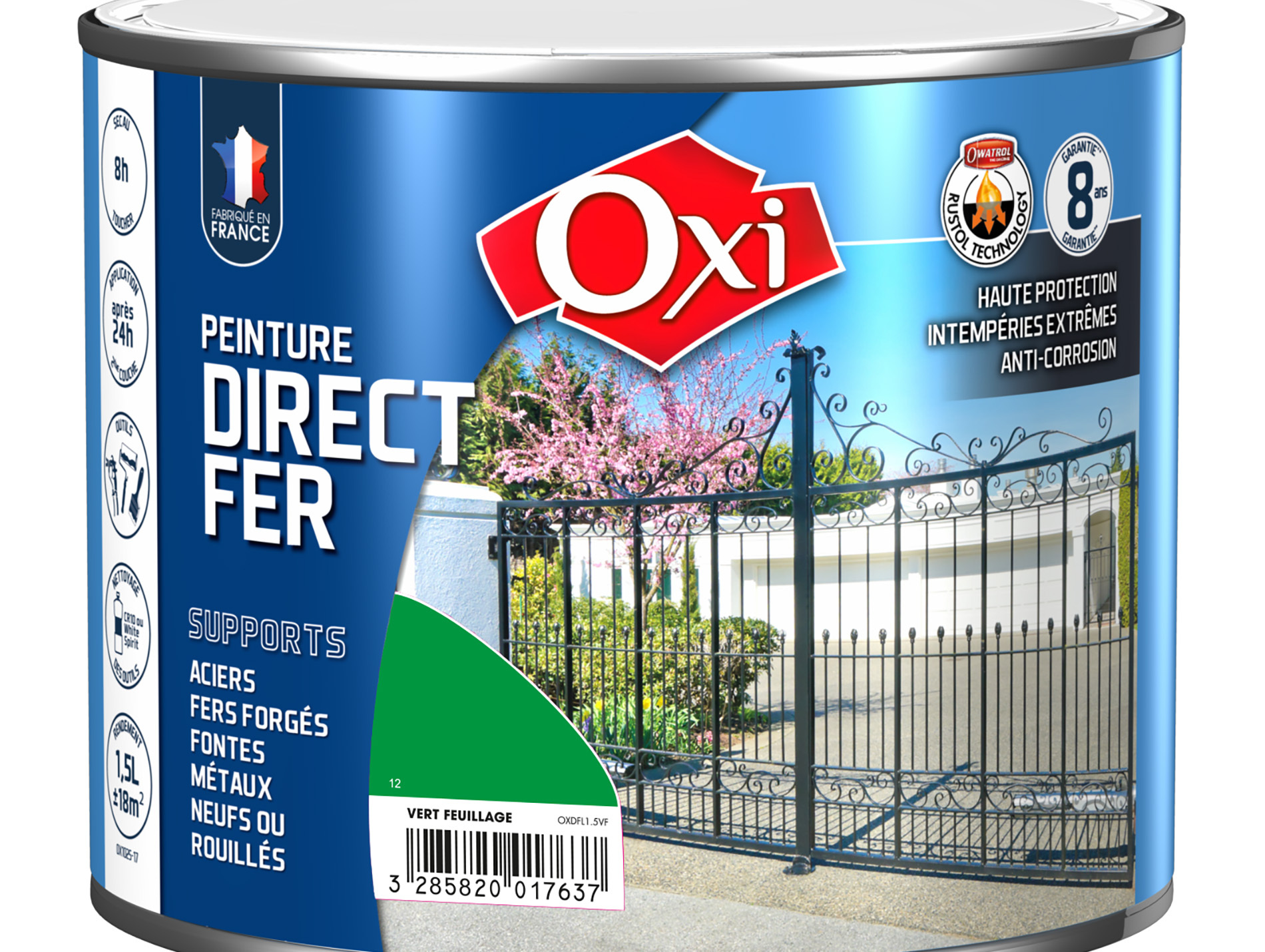 Peinture antirouille lisse OXYTOL Direct Fer vert feuillage 1,5L