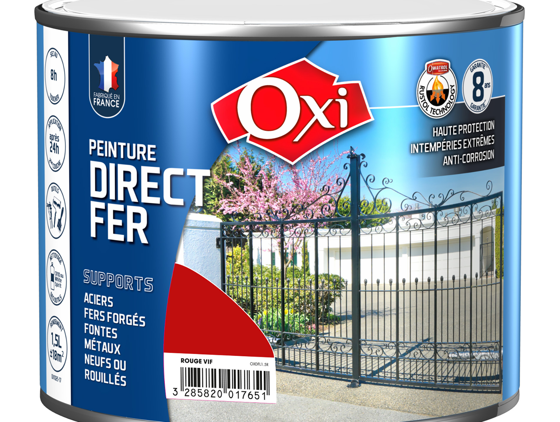 Peinture antirouille lisse OXYTOL Direct Fer rouge vif 1,5L