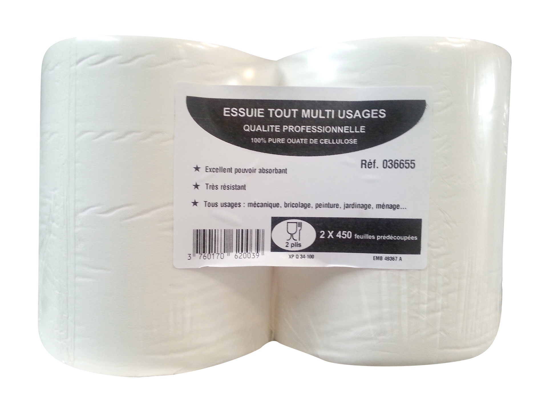 Bobine d'essuyage muti-usages 20 x 30cm. Lot de 2